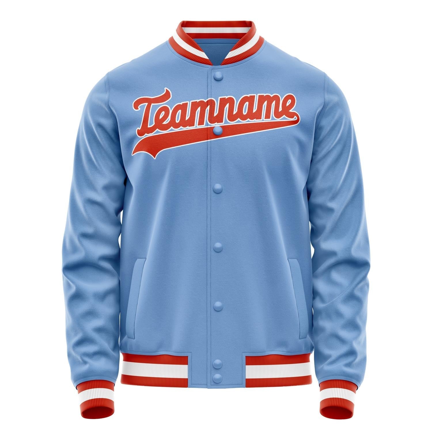 Custom Light-Blue Orange Solid Color Varsity Letterman Jacket JA02240617JC250