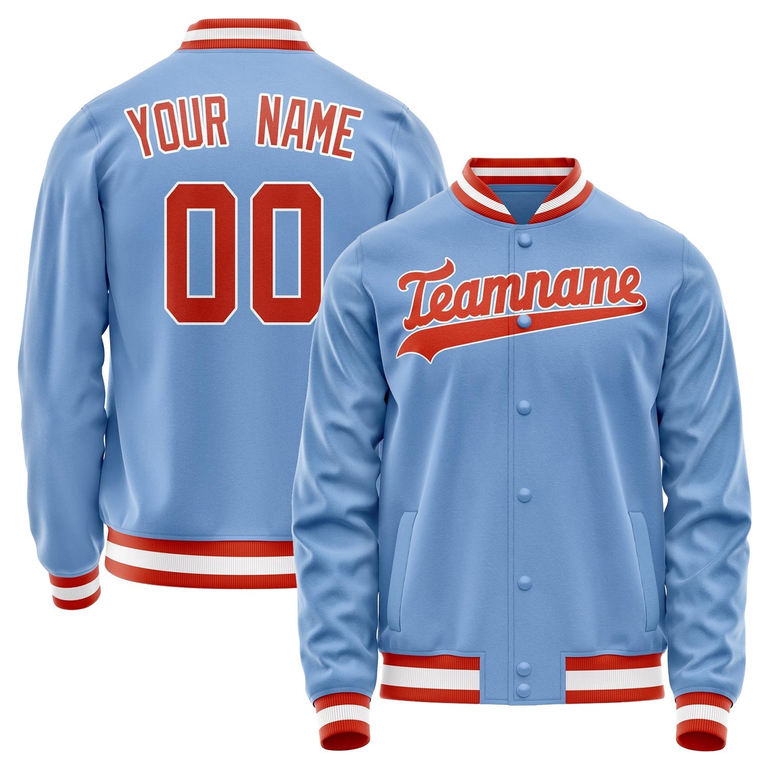Custom Light-Blue Orange Solid Color Varsity Letterman Jacket JA02240617JC250
