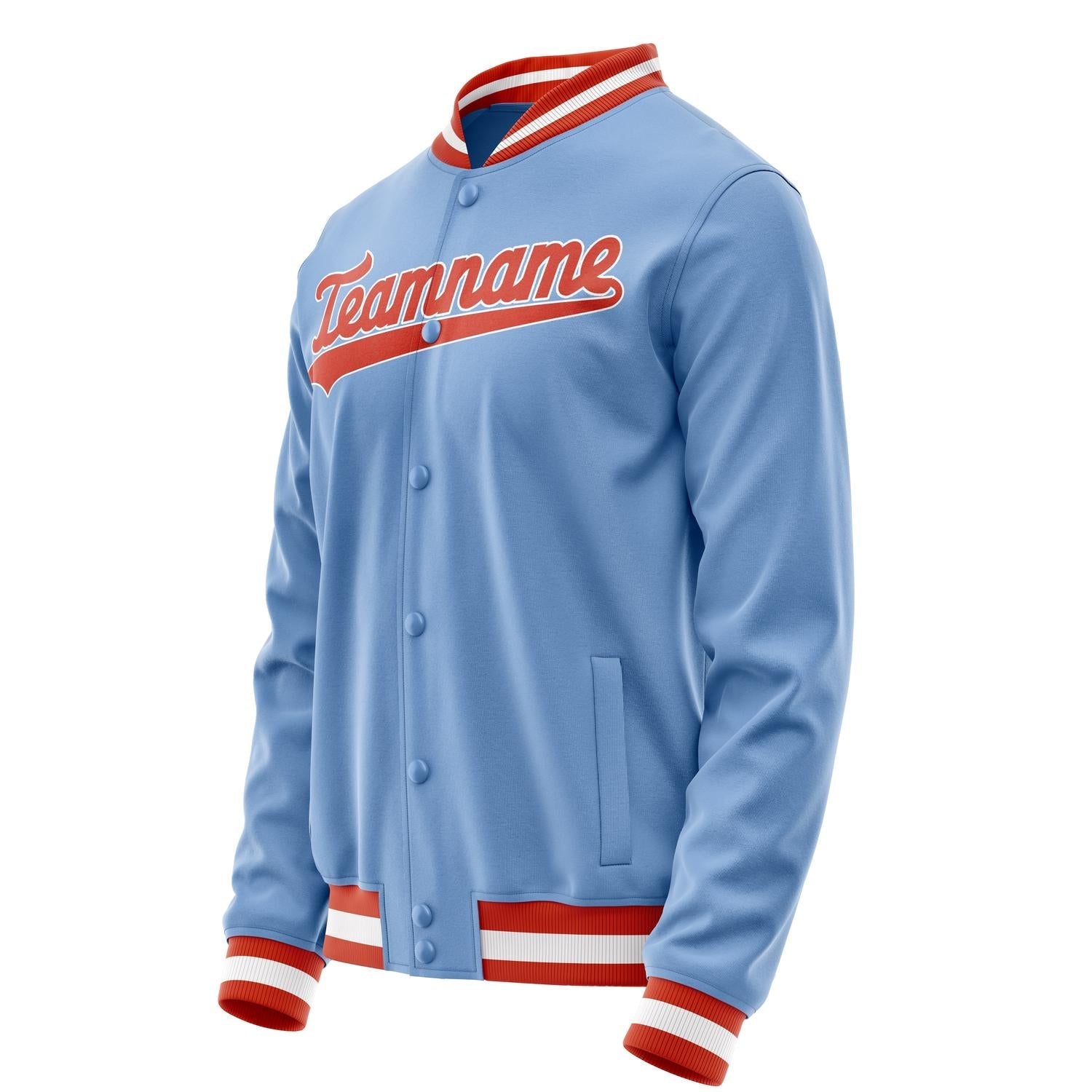 Custom Light-Blue Orange Solid Color Varsity Letterman Jacket JA02240617JC250