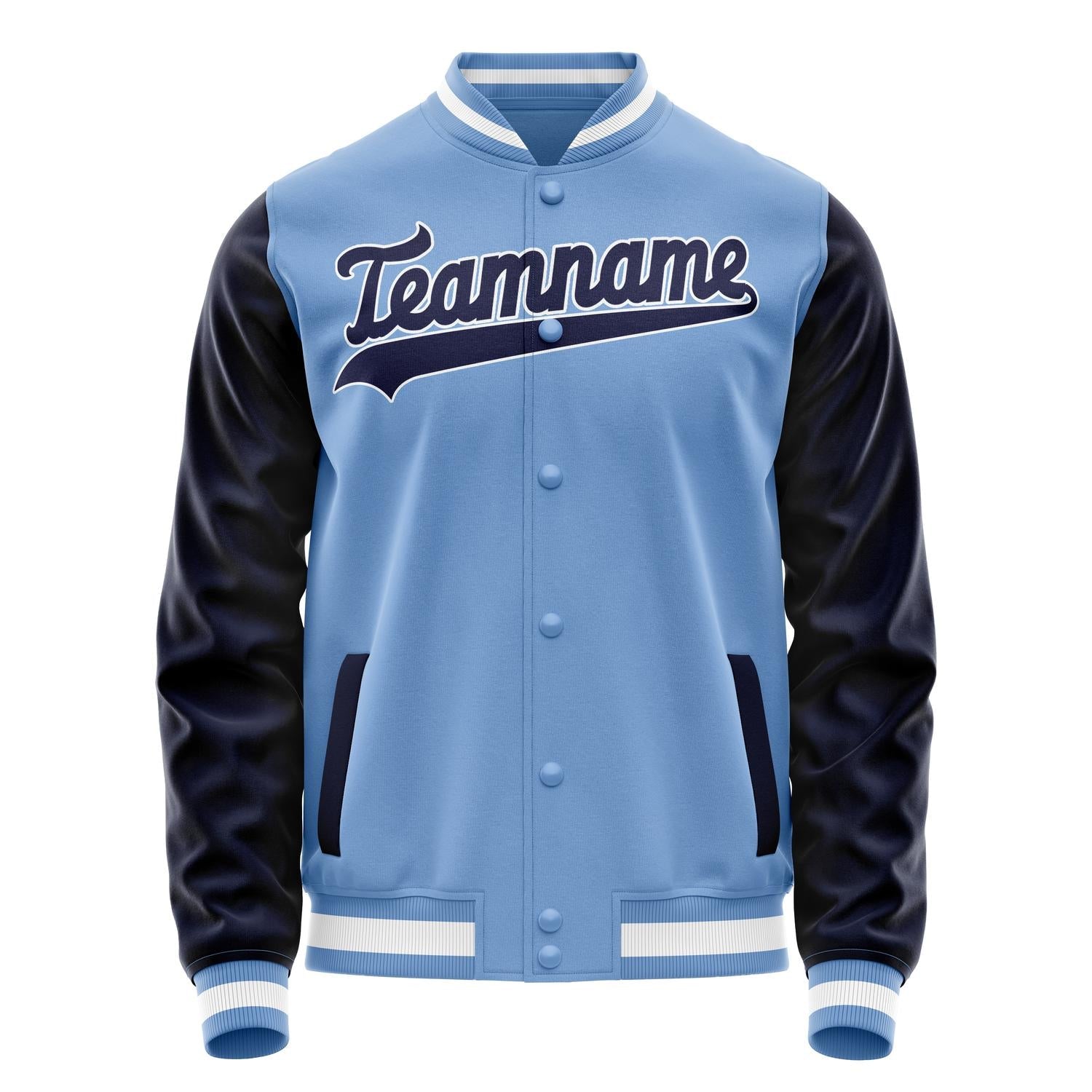Custom Light-Blue Navy Solid Color Varsity Letterman Jacket JA02240617JC251