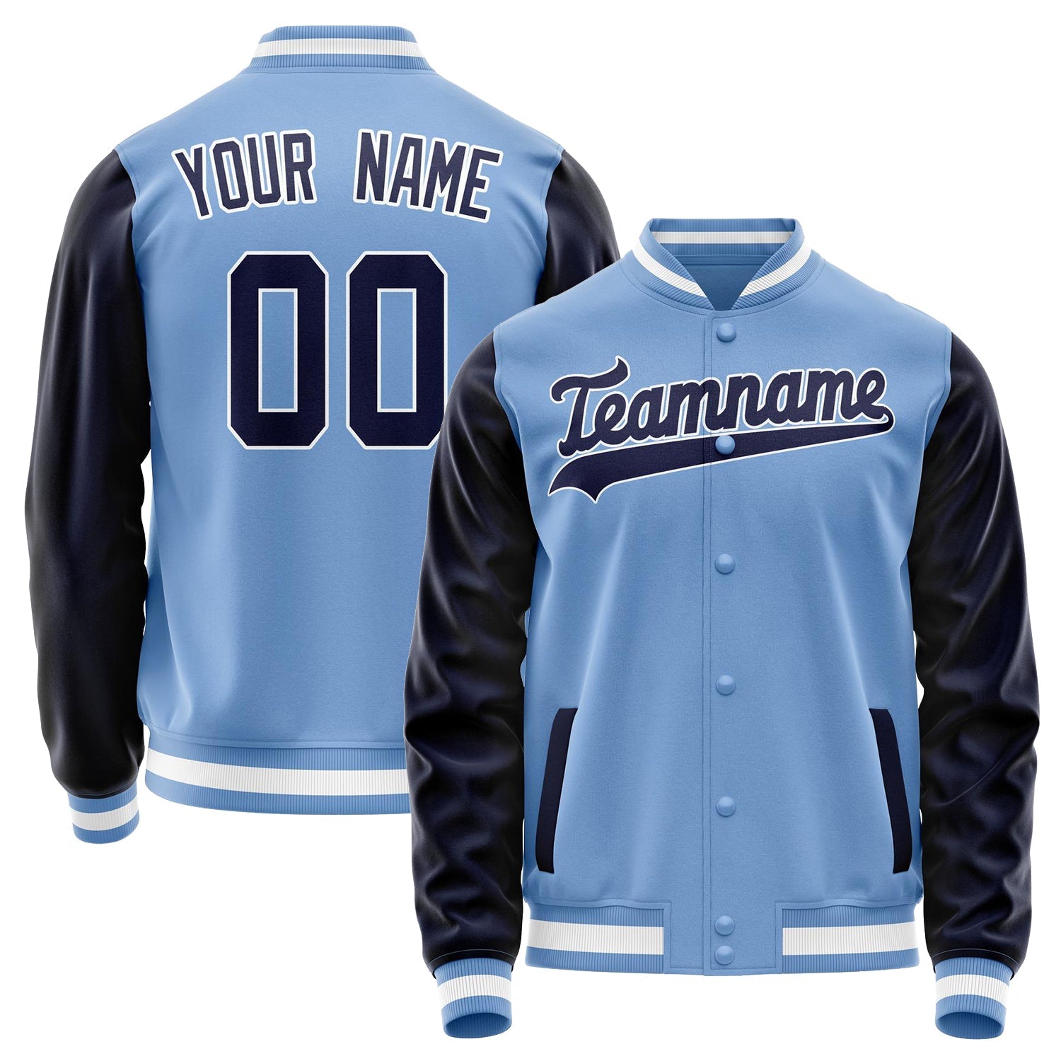 Custom Light-Blue Navy Solid Color Varsity Letterman Jacket JA02240617JC251