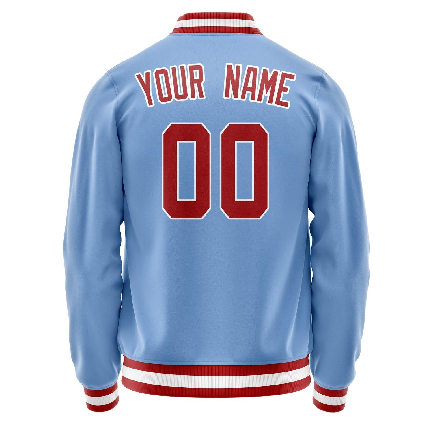 Custom Light-Blue Red Solid Color Varsity Letterman Jacket JA02240617JC253