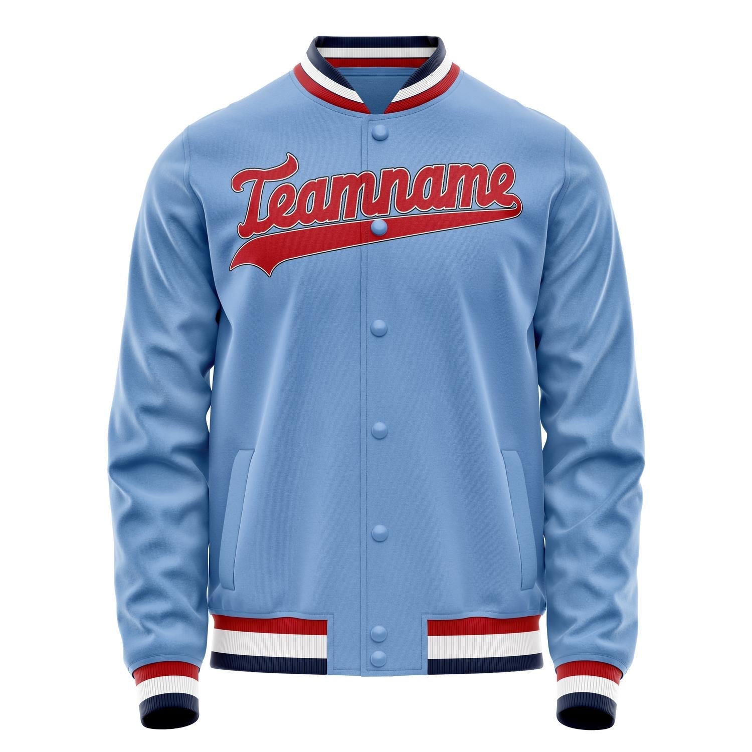 Custom Light-Blue Red Solid Color Varsity Letterman Jacket JA02240617JC255