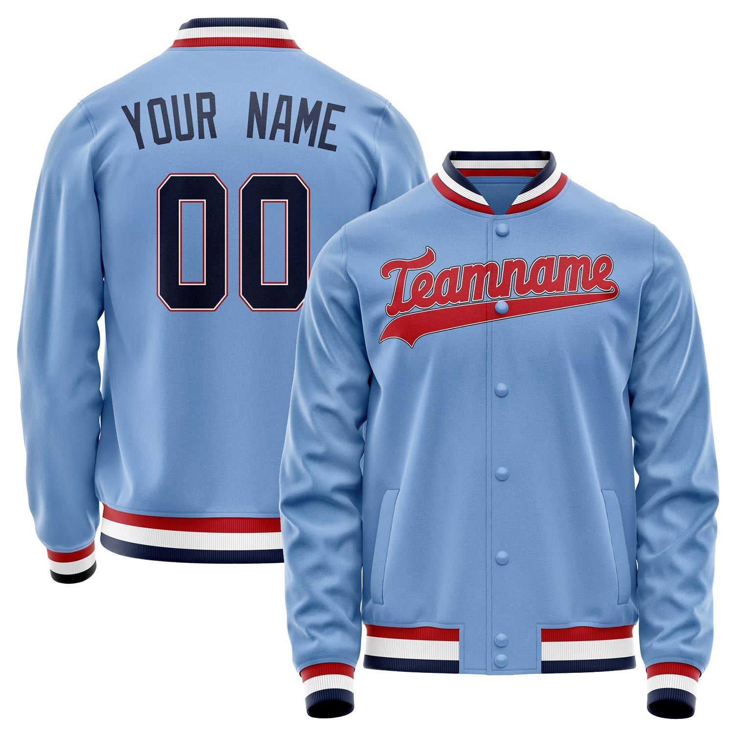 Custom Light-Blue Red Solid Color Varsity Letterman Jacket JA02240617JC255