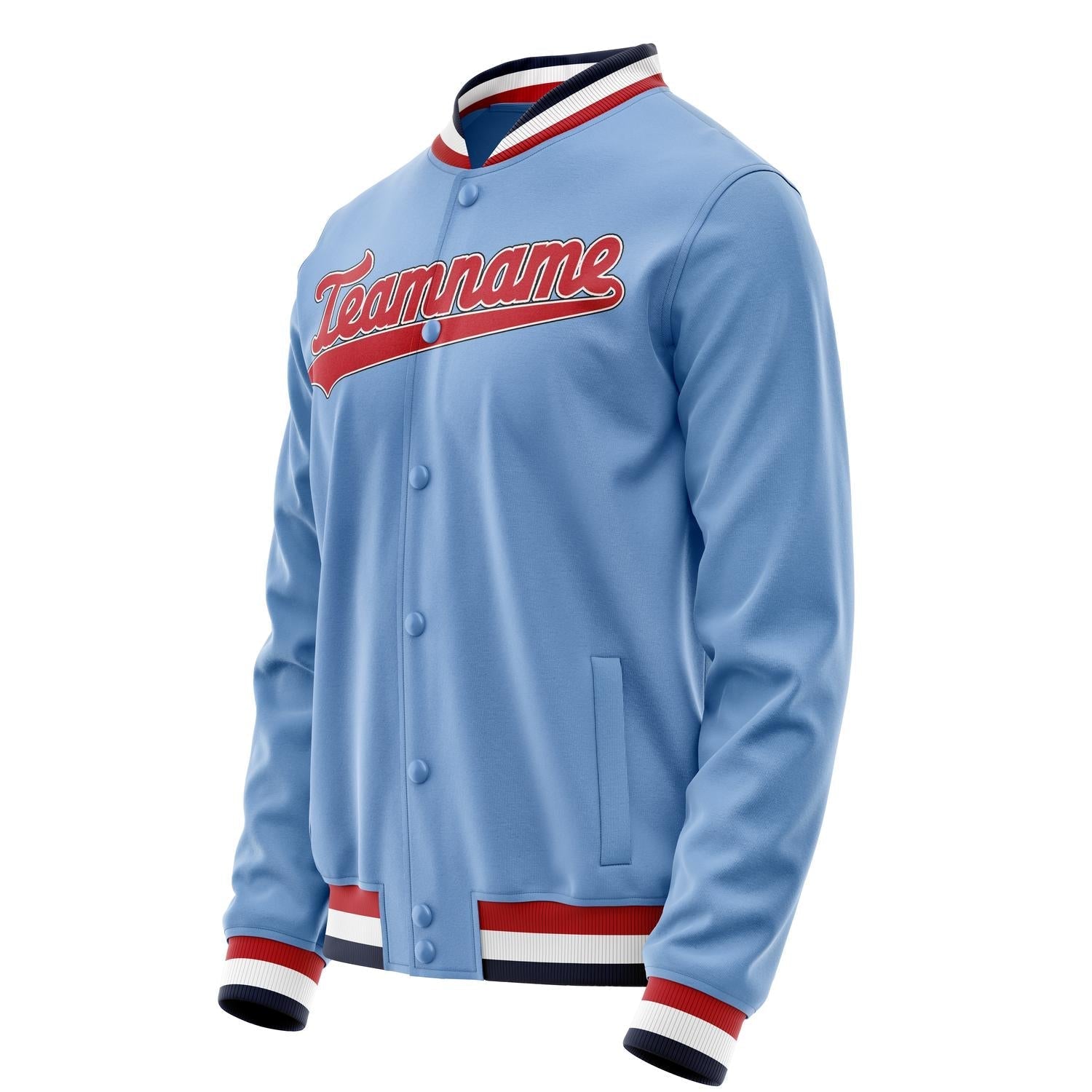 Custom Light-Blue Red Solid Color Varsity Letterman Jacket JA02240617JC255
