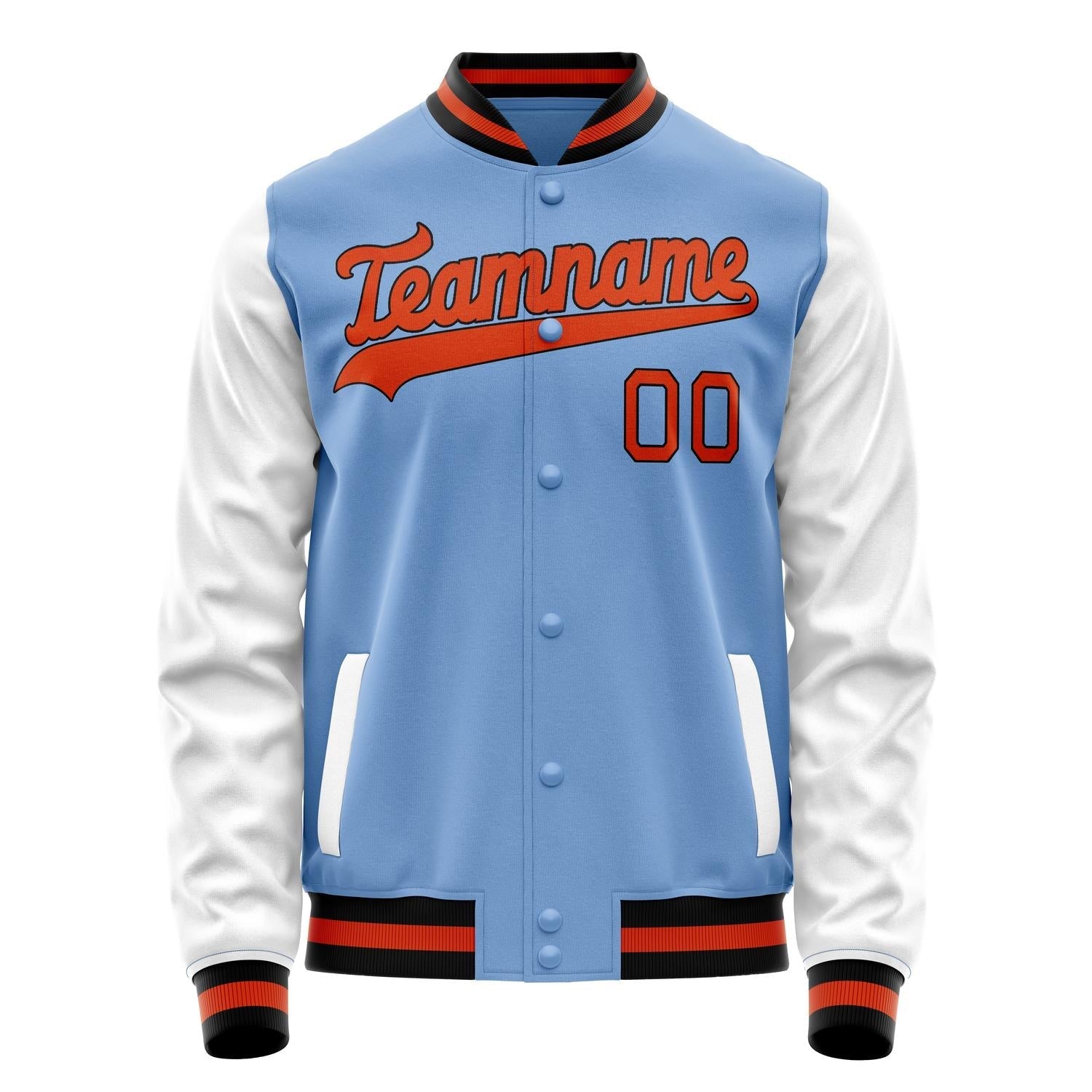 Custom Light-Blue White Solid Color Varsity Letterman Jacket JA02240617JC256