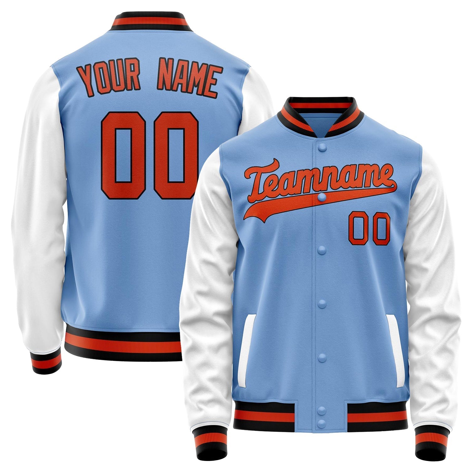 Custom Light-Blue White Solid Color Varsity Letterman Jacket JA02240617JC256