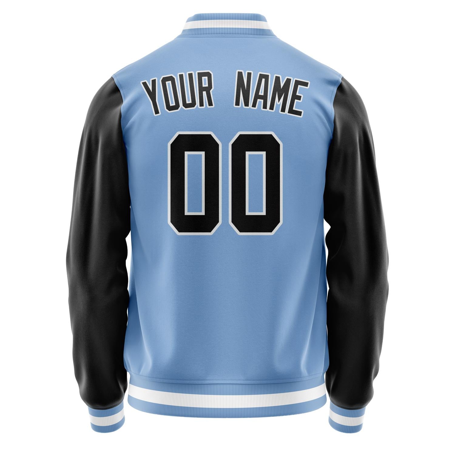 Custom Light-Blue Black Solid Color Varsity Letterman Jacket JA02240617JC258