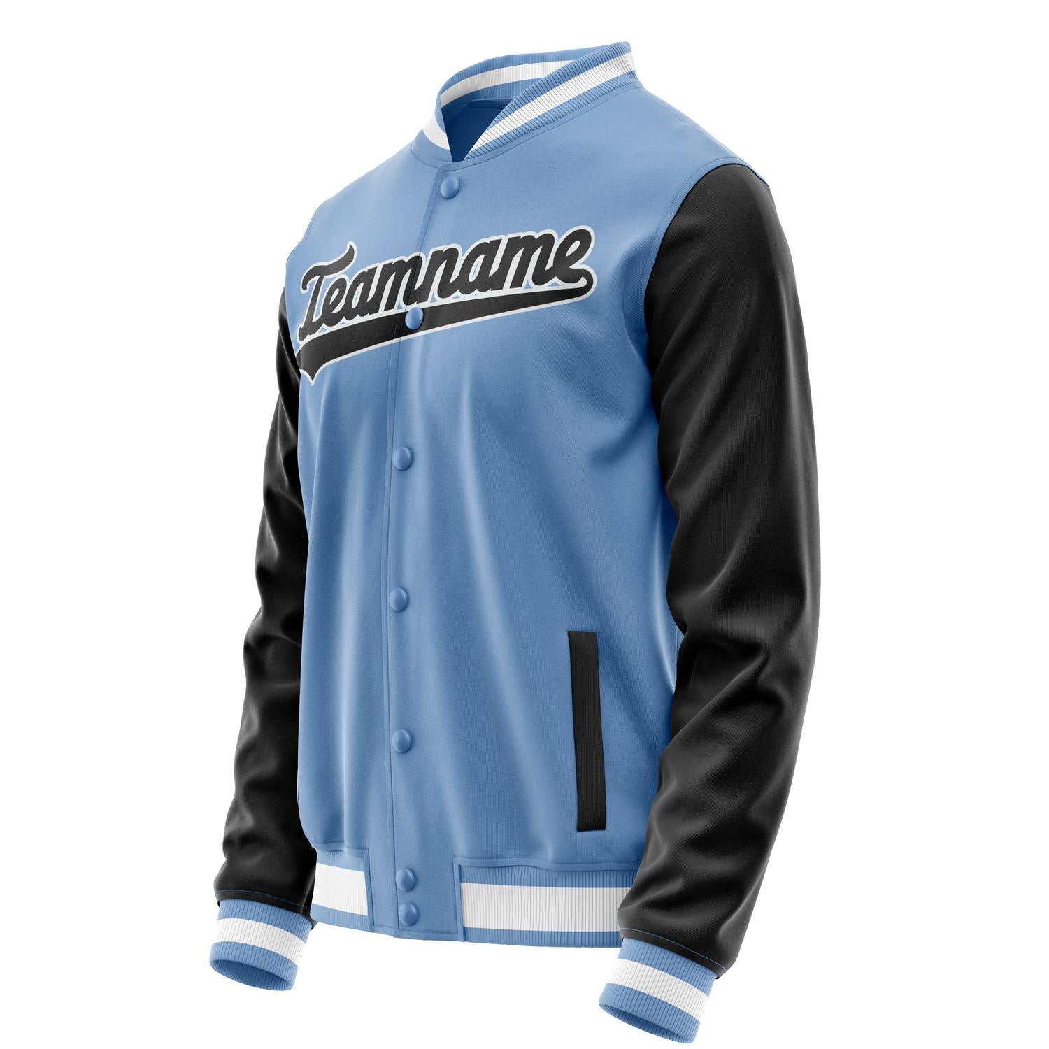 Custom Light-Blue Black Solid Color Varsity Letterman Jacket JA02240617JC258