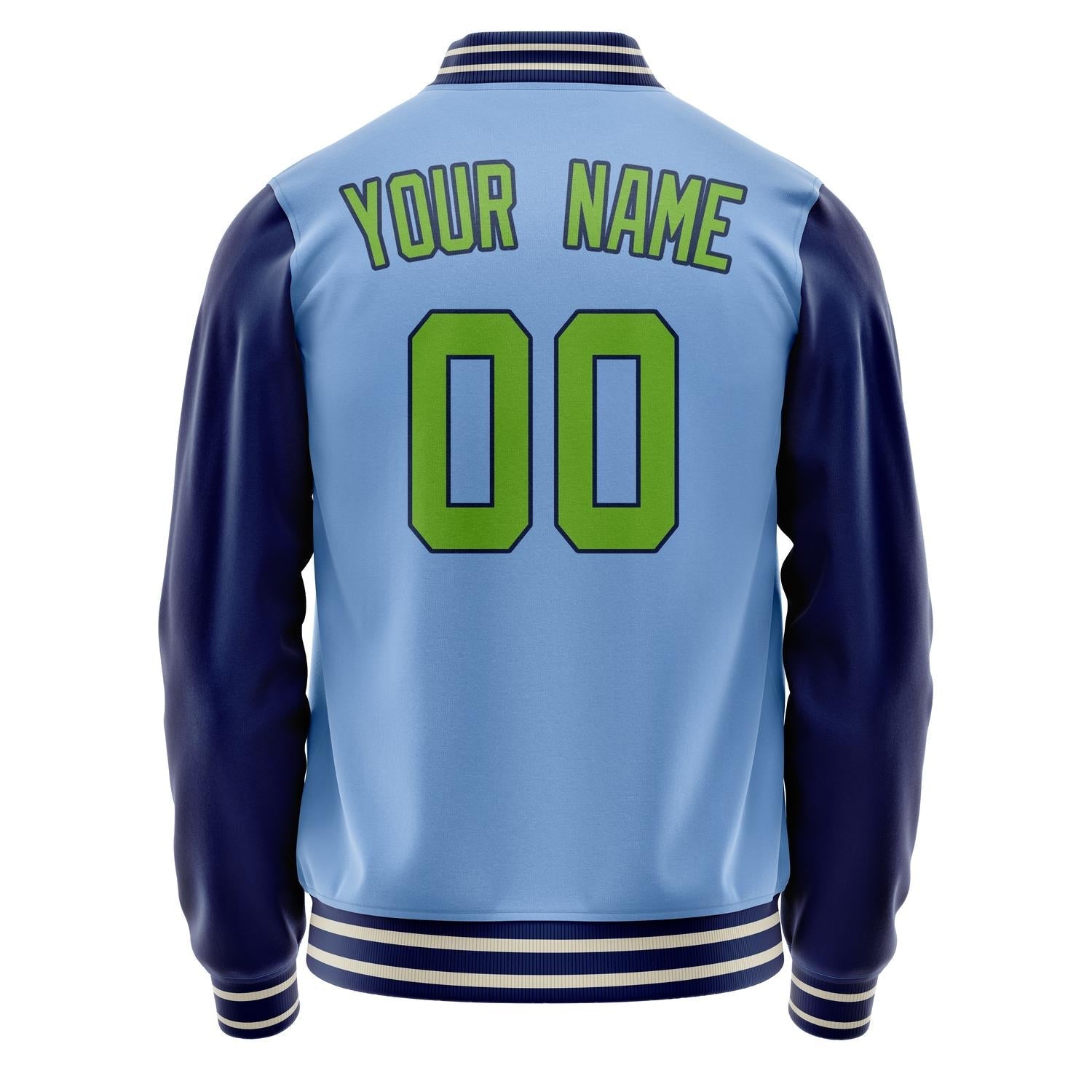 Custom Light-Blue Neon-Green Solid Color Varsity Letterman Jacket JA02240617JC259