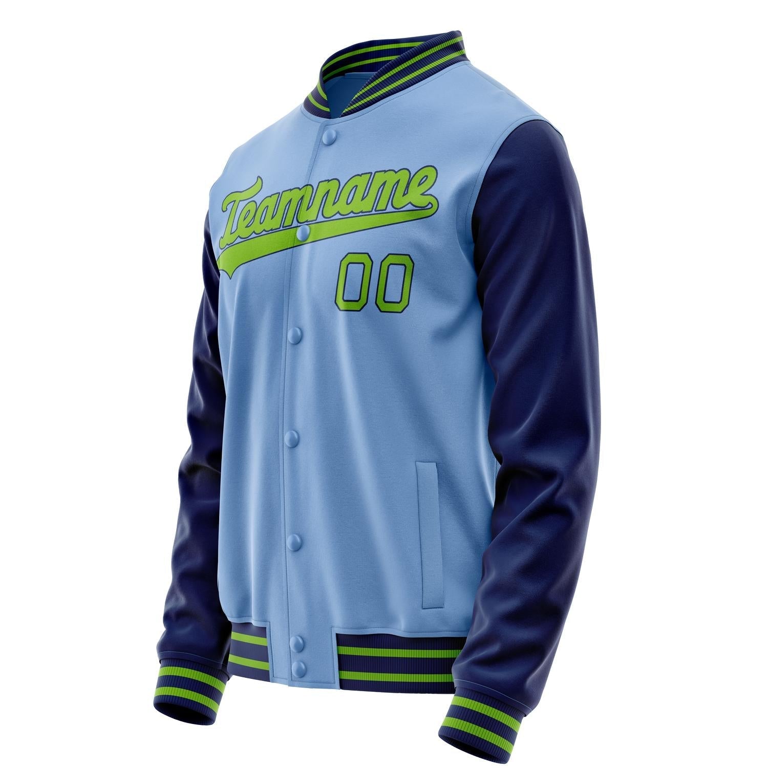 Custom Light-Blue Neon-Green Solid Color Varsity Letterman Jacket JA02240617JC259