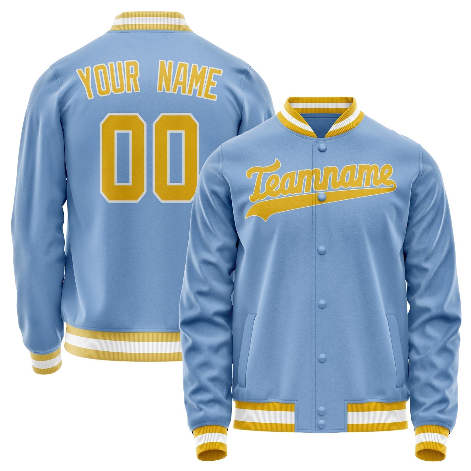 Custom Light-Blue Gold Solid Color Varsity Letterman Jacket JA02240617JC260