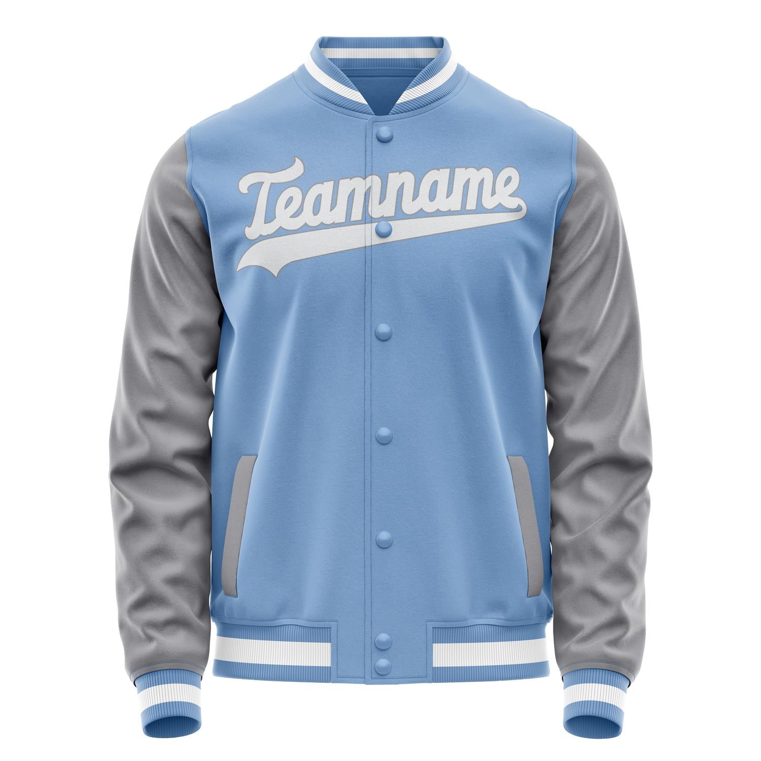 Custom Light-Blue Gray Solid Color Varsity Letterman Jacket JA02240617JC261