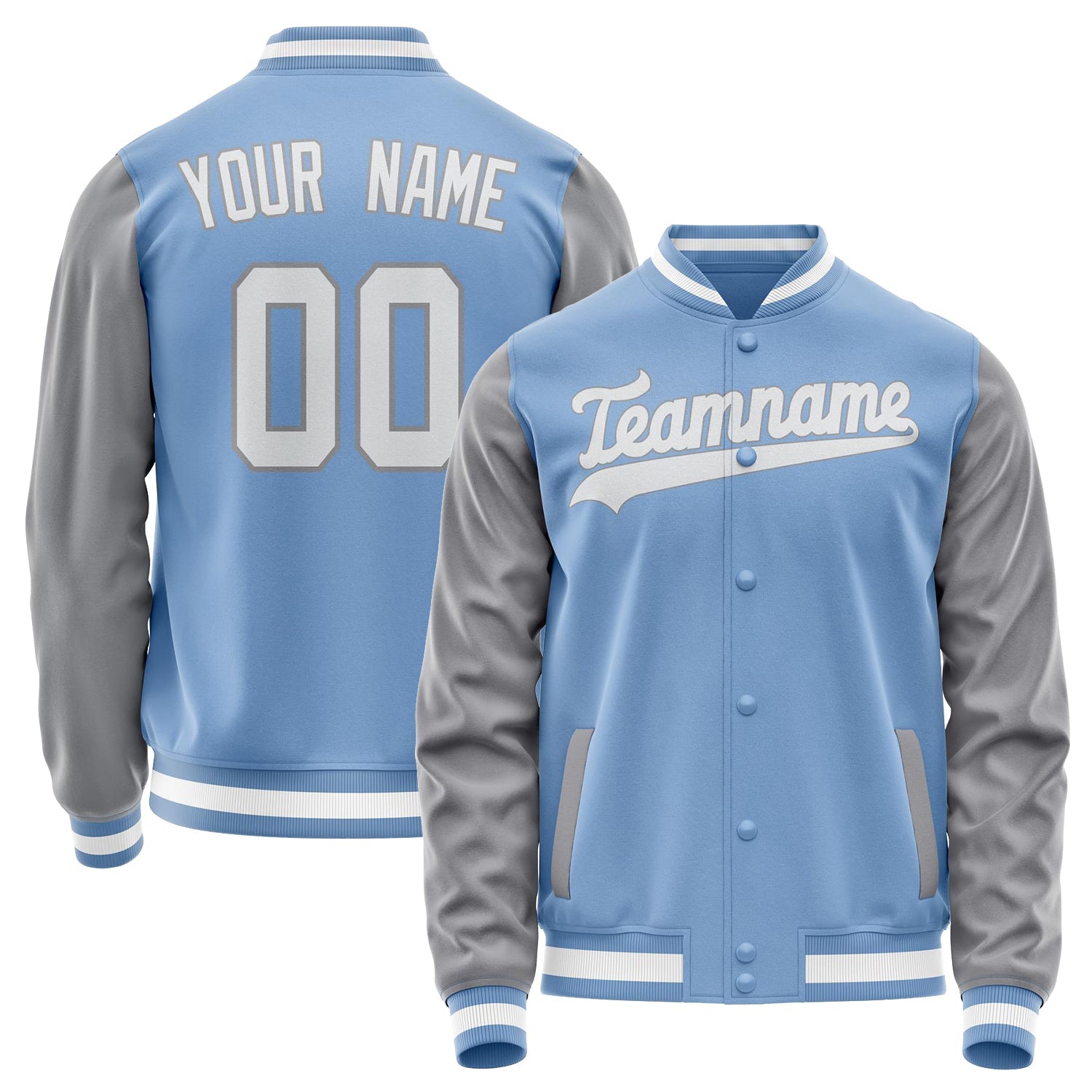 Custom Light-Blue Gray Solid Color Varsity Letterman Jacket JA02240617JC261
