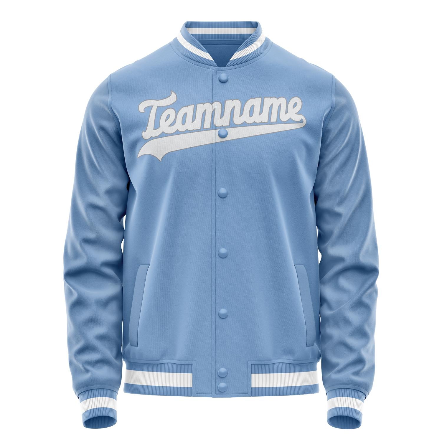 Custom Light-Blue White Solid Color Varsity Letterman Jacket JA02240617JC262