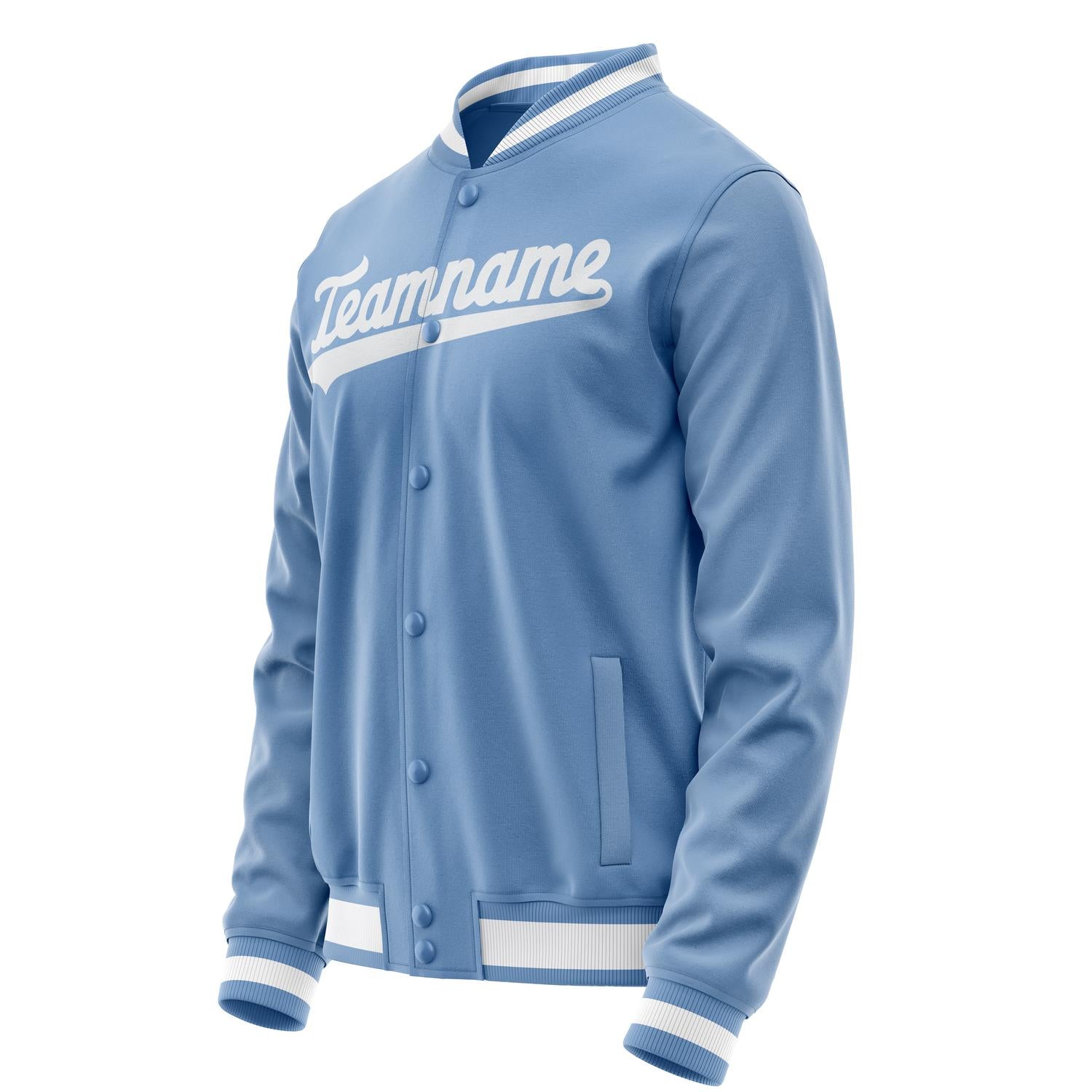 Custom Light-Blue White Solid Color Varsity Letterman Jacket JA02240617JC262
