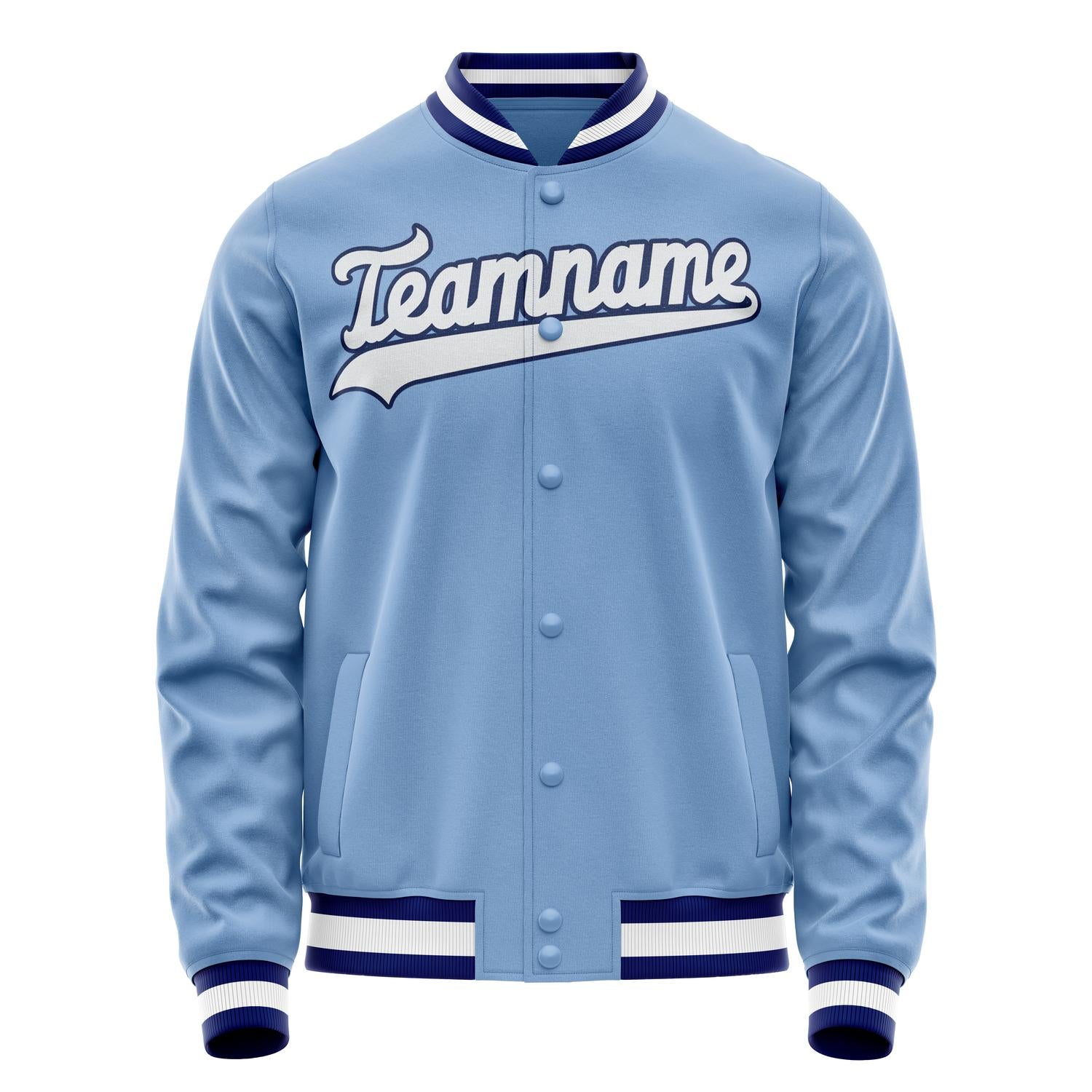 Custom Light-Blue White Solid Color Varsity Letterman Jacket JA02240617JC264