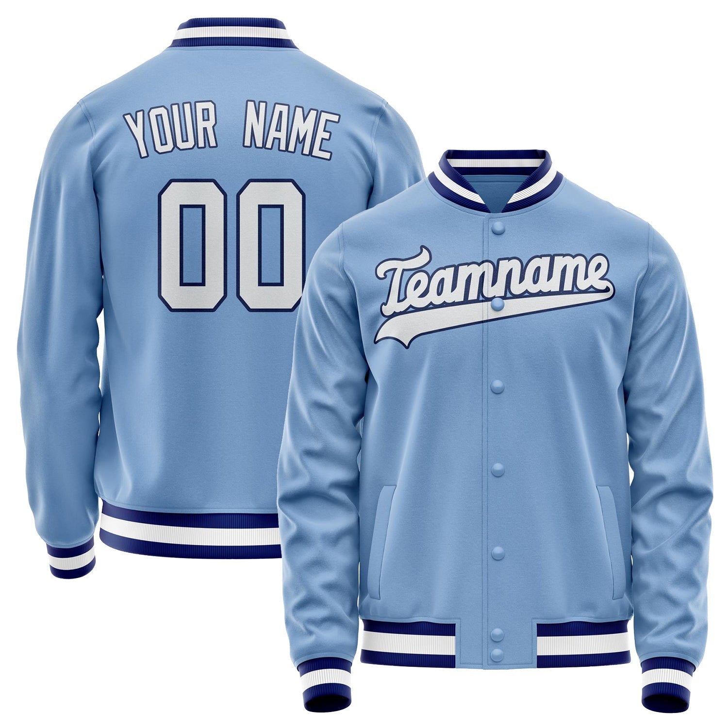 Custom Light-Blue White Solid Color Varsity Letterman Jacket JA02240617JC264