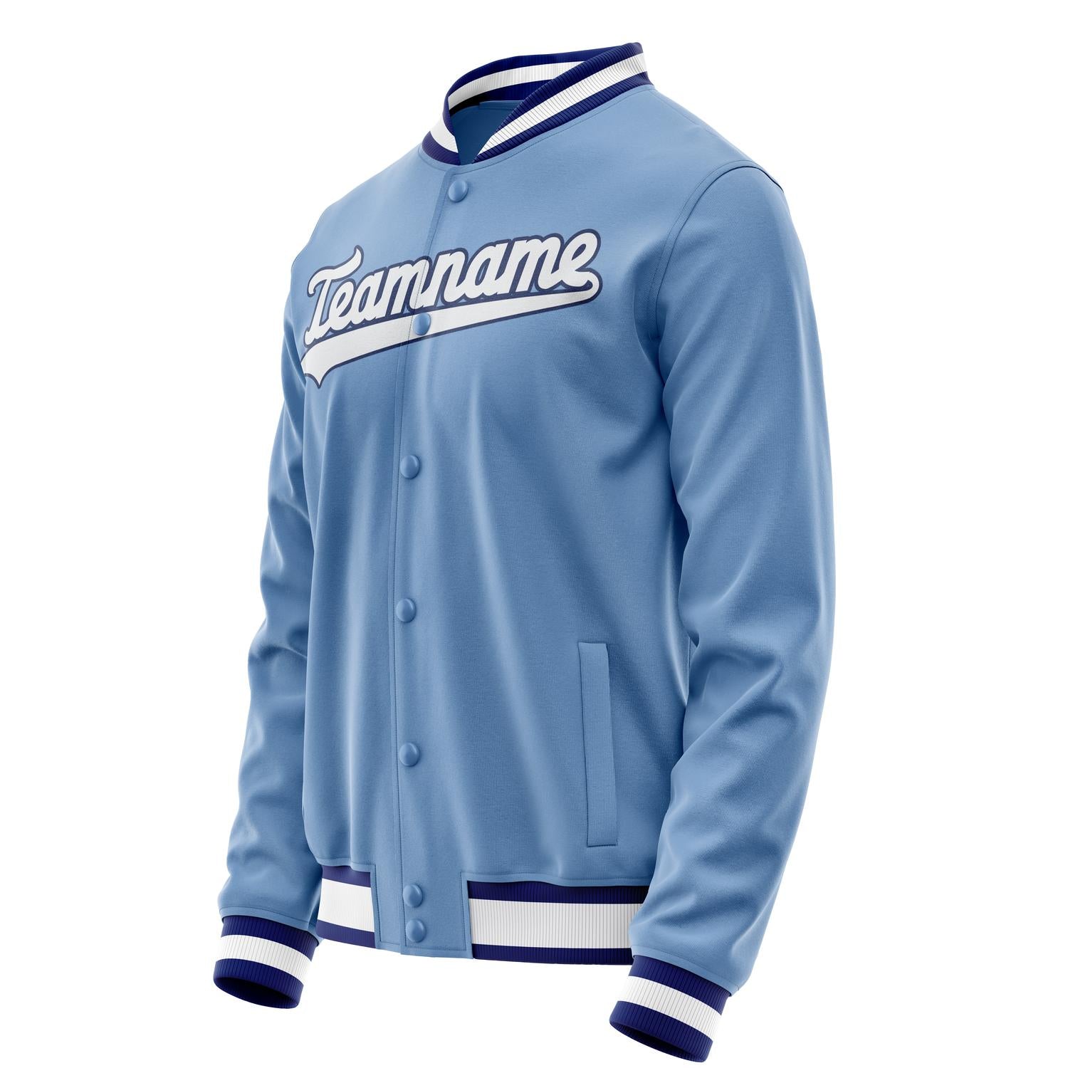 Custom Light-Blue White Solid Color Varsity Letterman Jacket JA02240617JC264