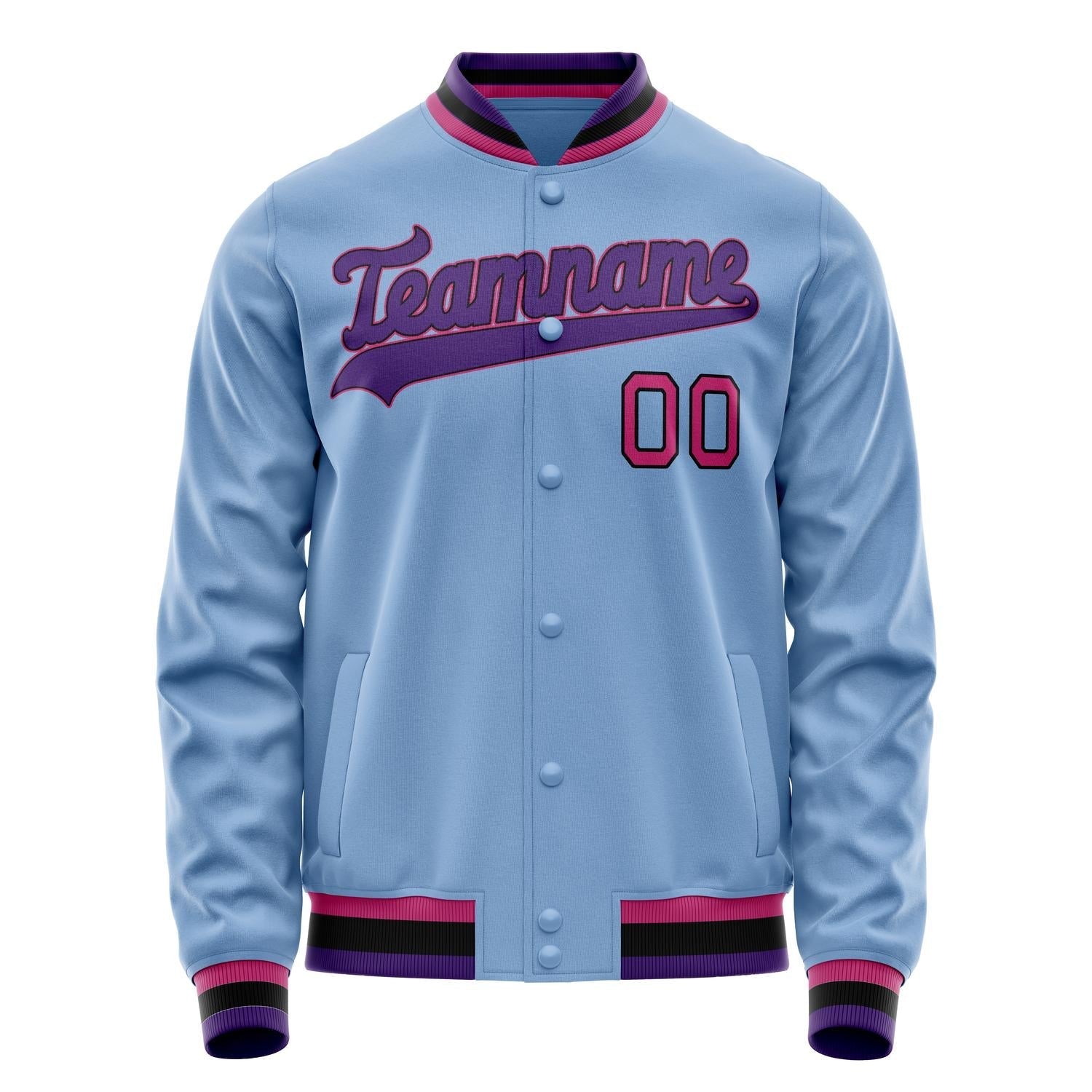 Custom Light-Blue Purple Solid Color Varsity Letterman Jacket JA02240617JC265