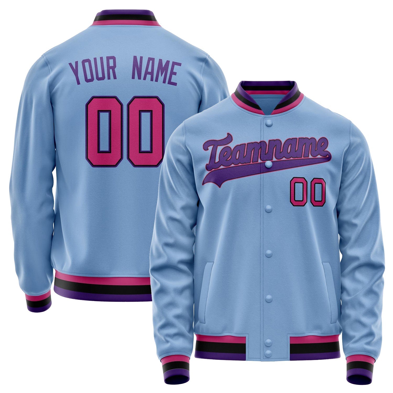 Custom Light-Blue Purple Solid Color Varsity Letterman Jacket JA02240617JC265