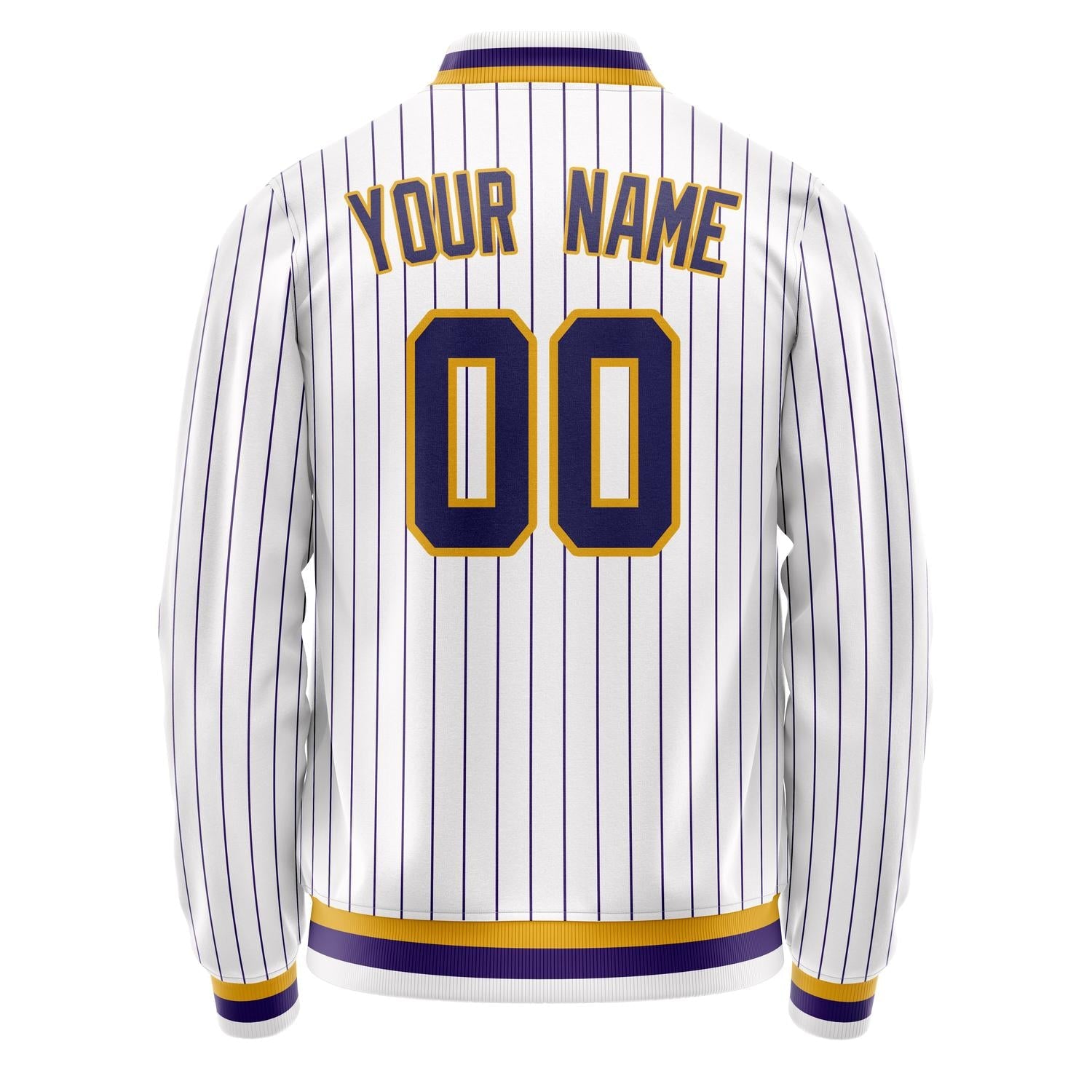 Custom White Purple Purple Pinstripe Varsity Letterman Jacket JA02240617JC477