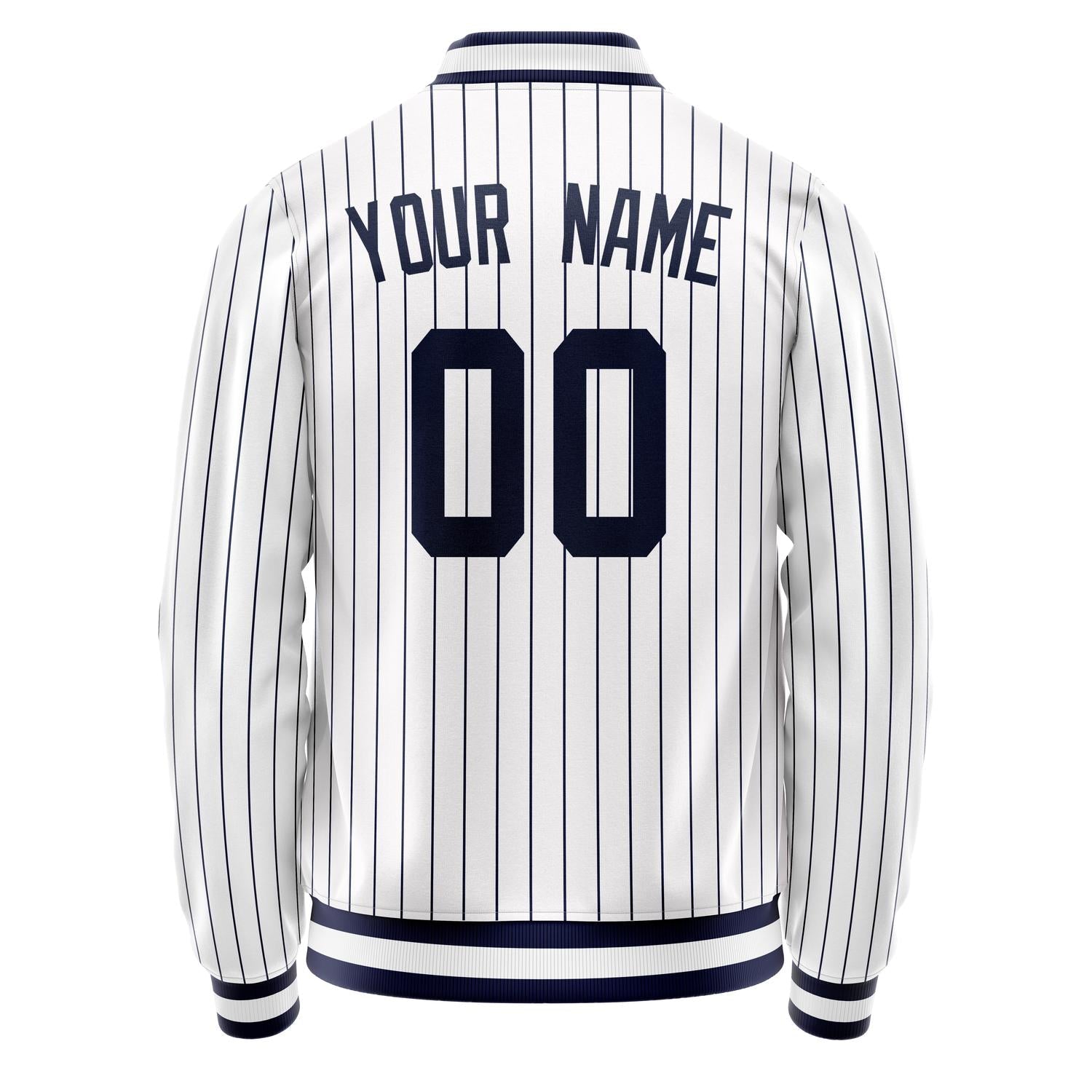 Custom White Navy Navy Pinstripe Varsity Letterman Jacket JA02240617JC478