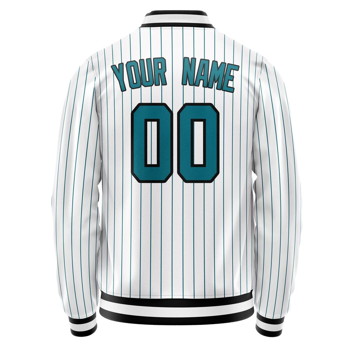Custom White Teal Teal Pinstripe Varsity Letterman Jacket JA02240617JC480