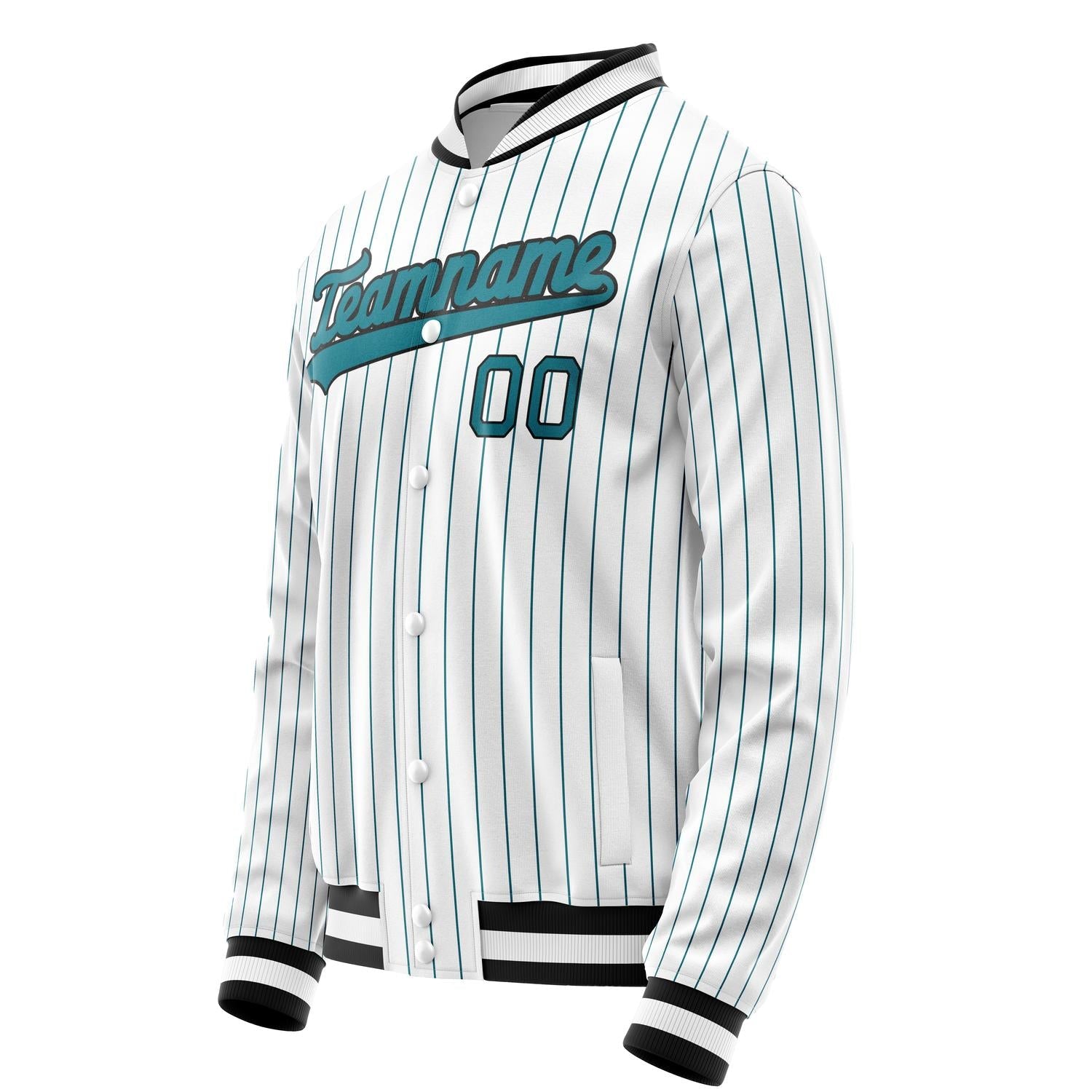 Custom White Teal Teal Pinstripe Varsity Letterman Jacket JA02240617JC480