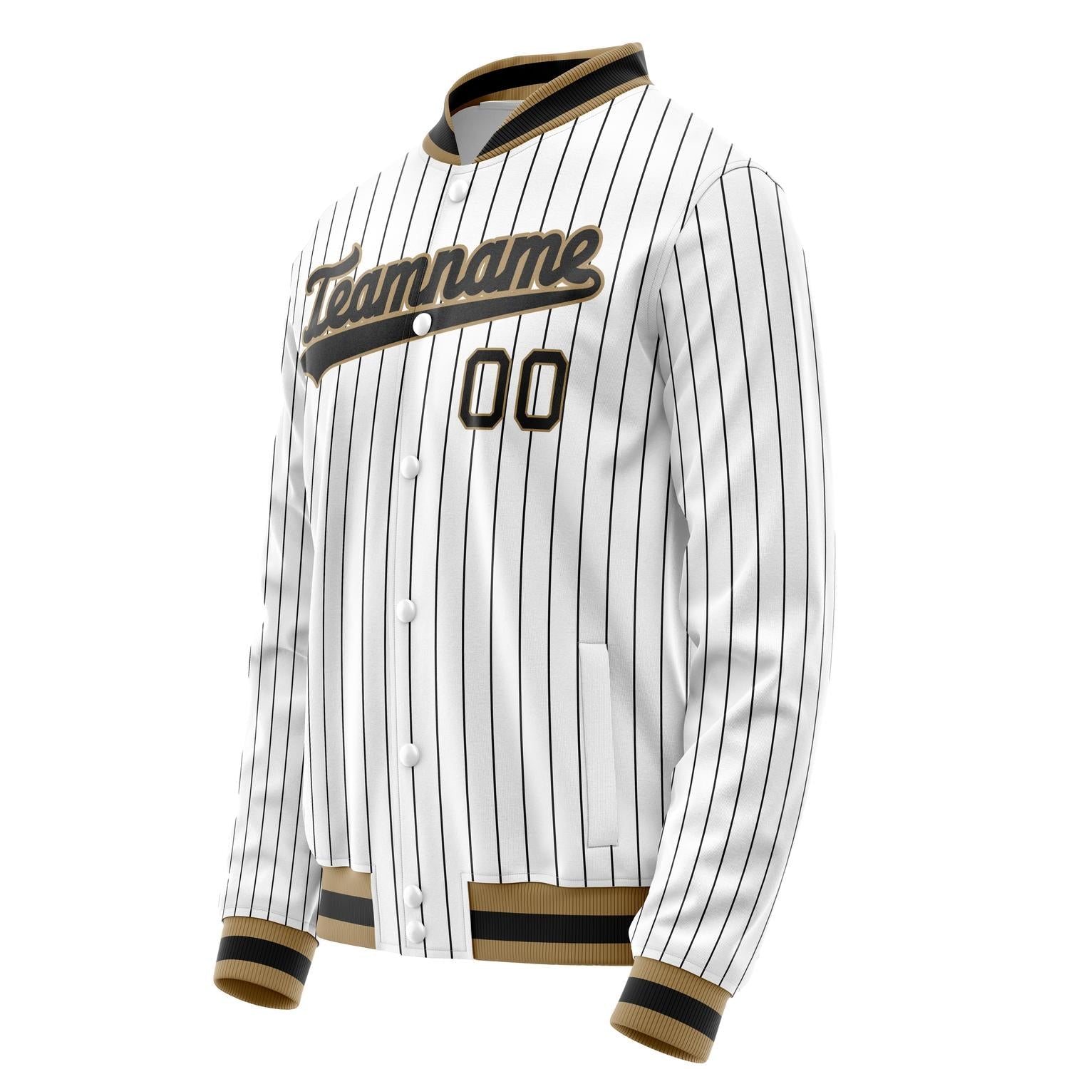 Custom White Black Black Pinstripe Varsity Letterman Jacket JA02240617JC481
