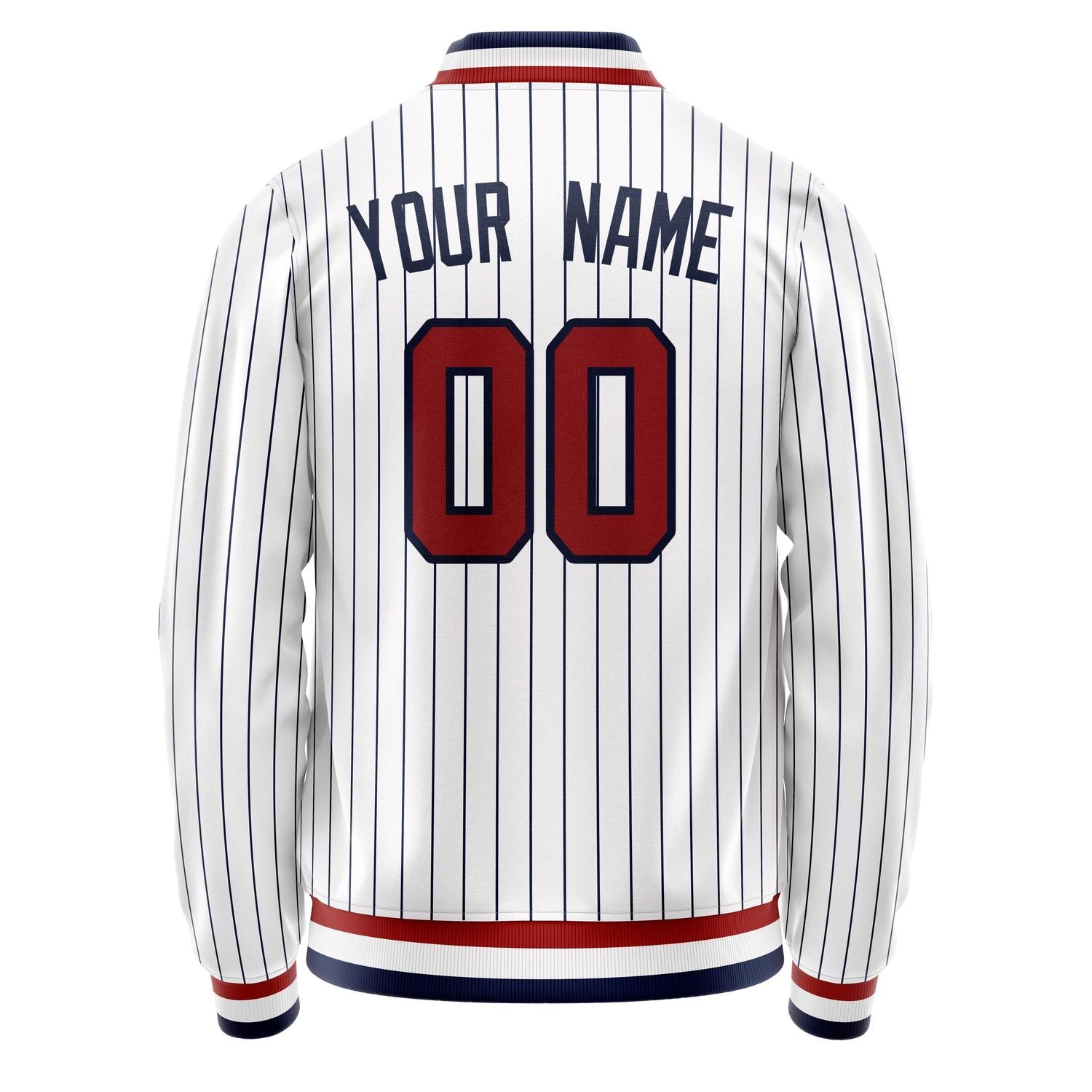 Custom White Red Black Pinstripe Varsity Letterman Jacket JA02240617JC482