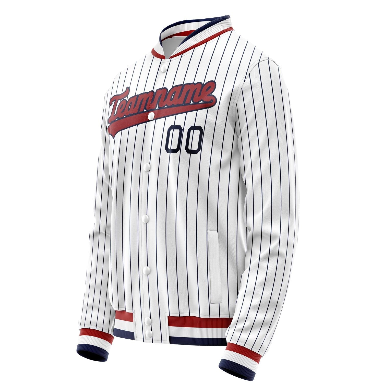 Custom White Red Black Pinstripe Varsity Letterman Jacket JA02240617JC482