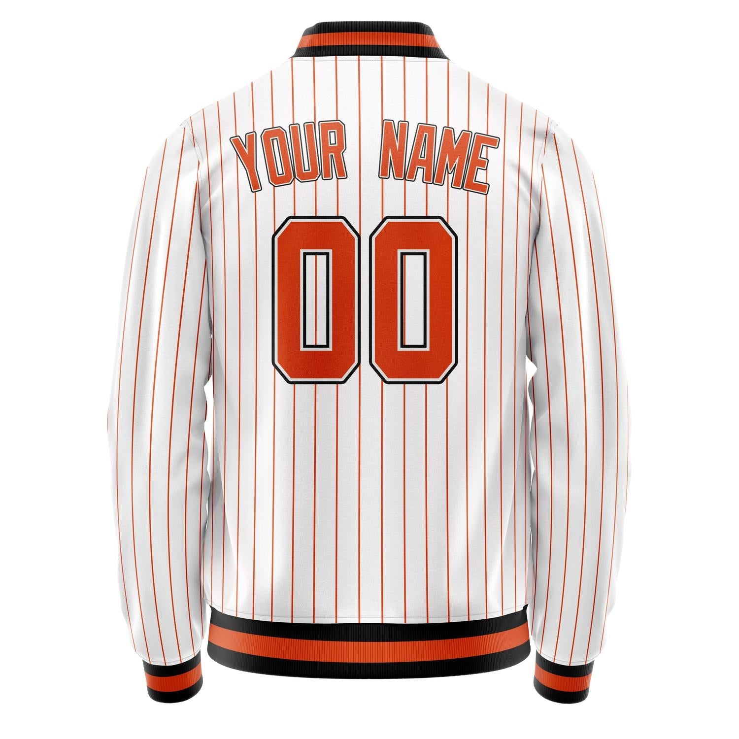 Custom White Orange Orange Pinstripe Varsity Letterman Jacket JA02240617JC483