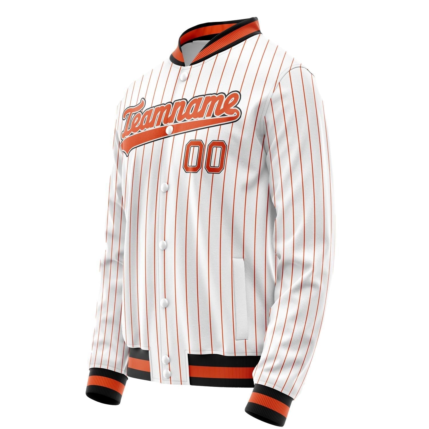 Custom White Orange Orange Pinstripe Varsity Letterman Jacket JA02240617JC483