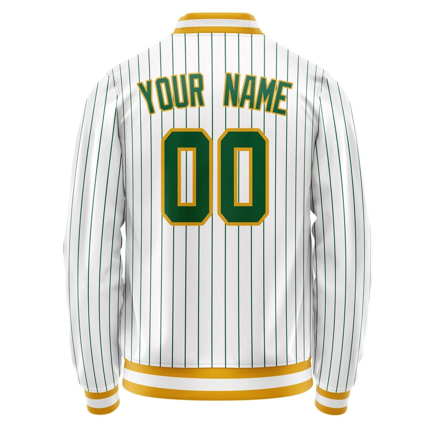 Custom White Kelly-Green Kelly Green Pinstripe Varsity Letterman Jacket JA02240617JC484