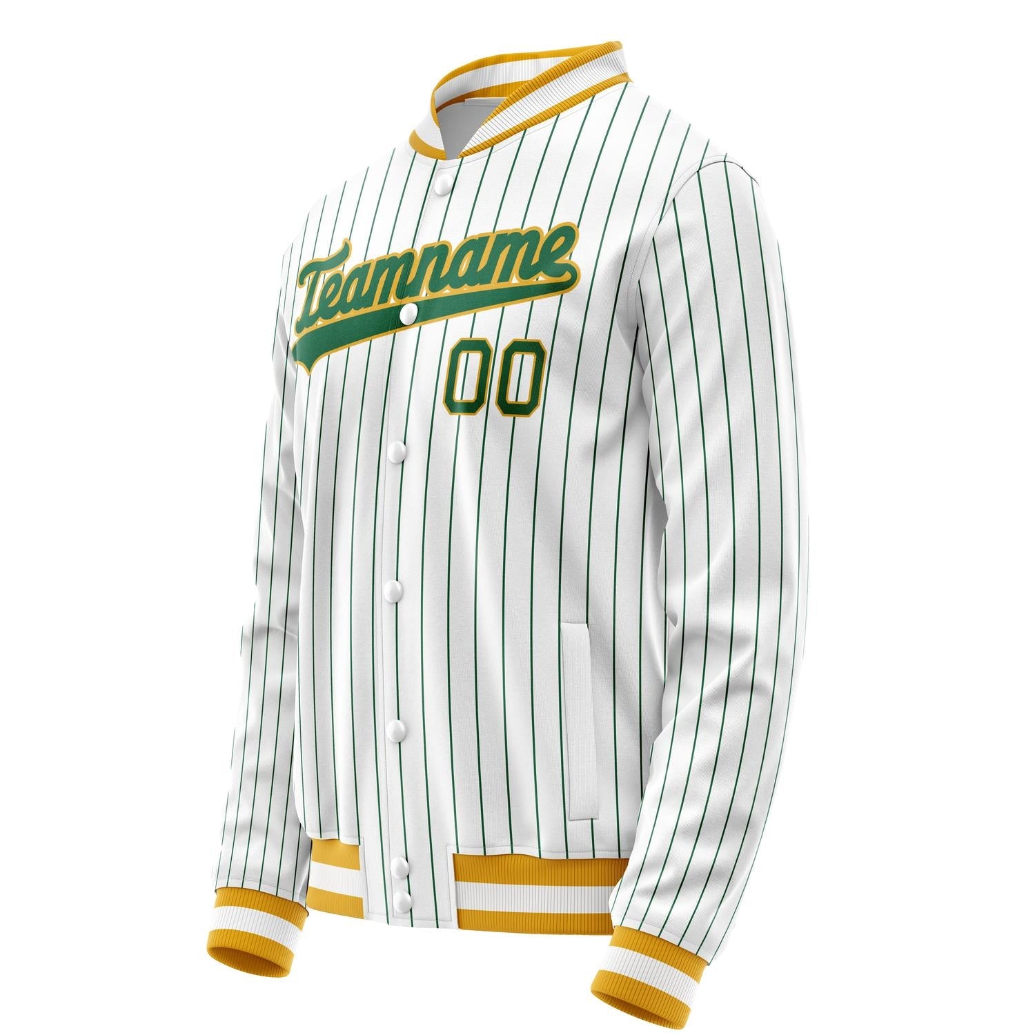 Custom White Kelly-Green Kelly Green Pinstripe Varsity Letterman Jacket JA02240617JC484
