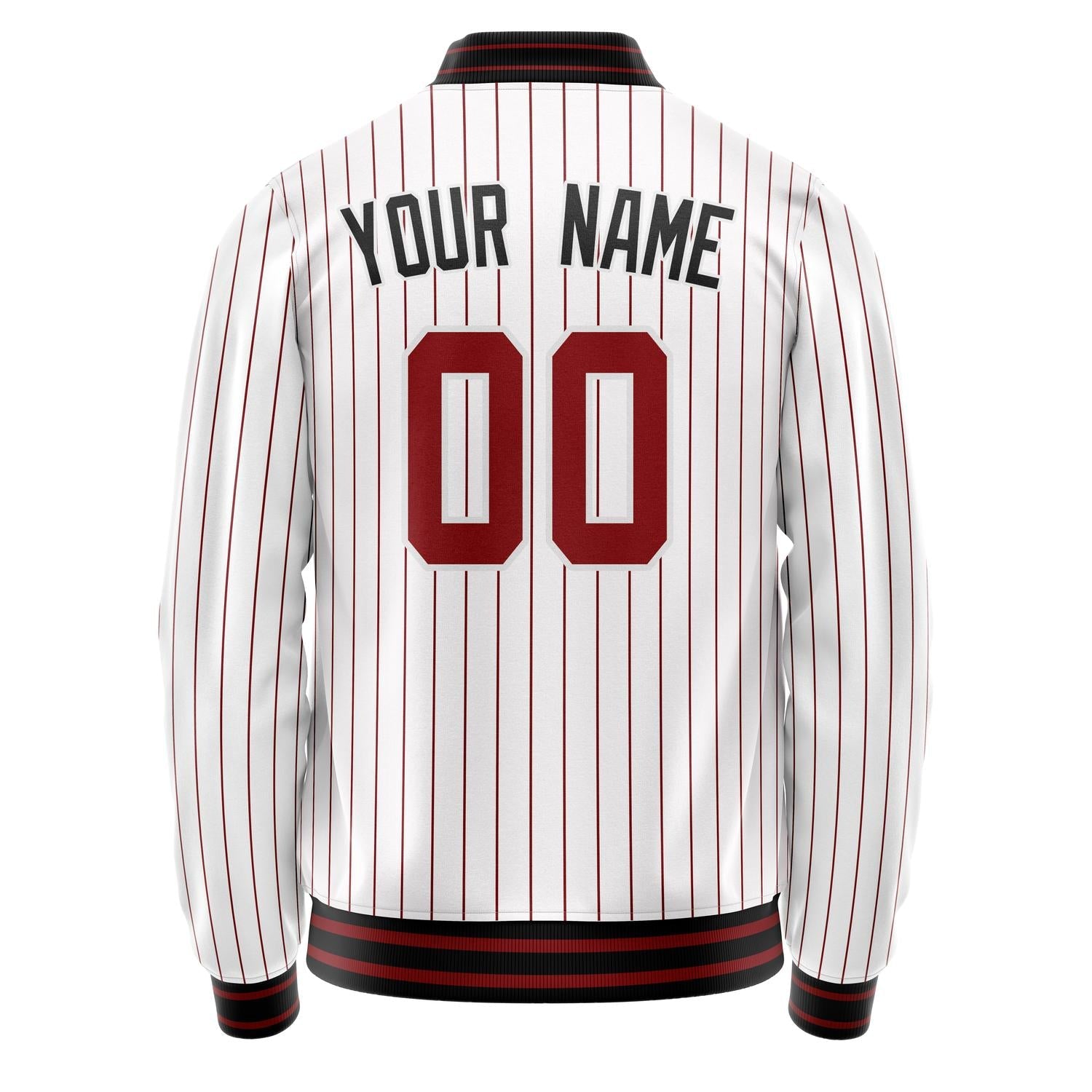 Custom White Red Red Pinstripe Varsity Letterman Jacket JA02240617JC485