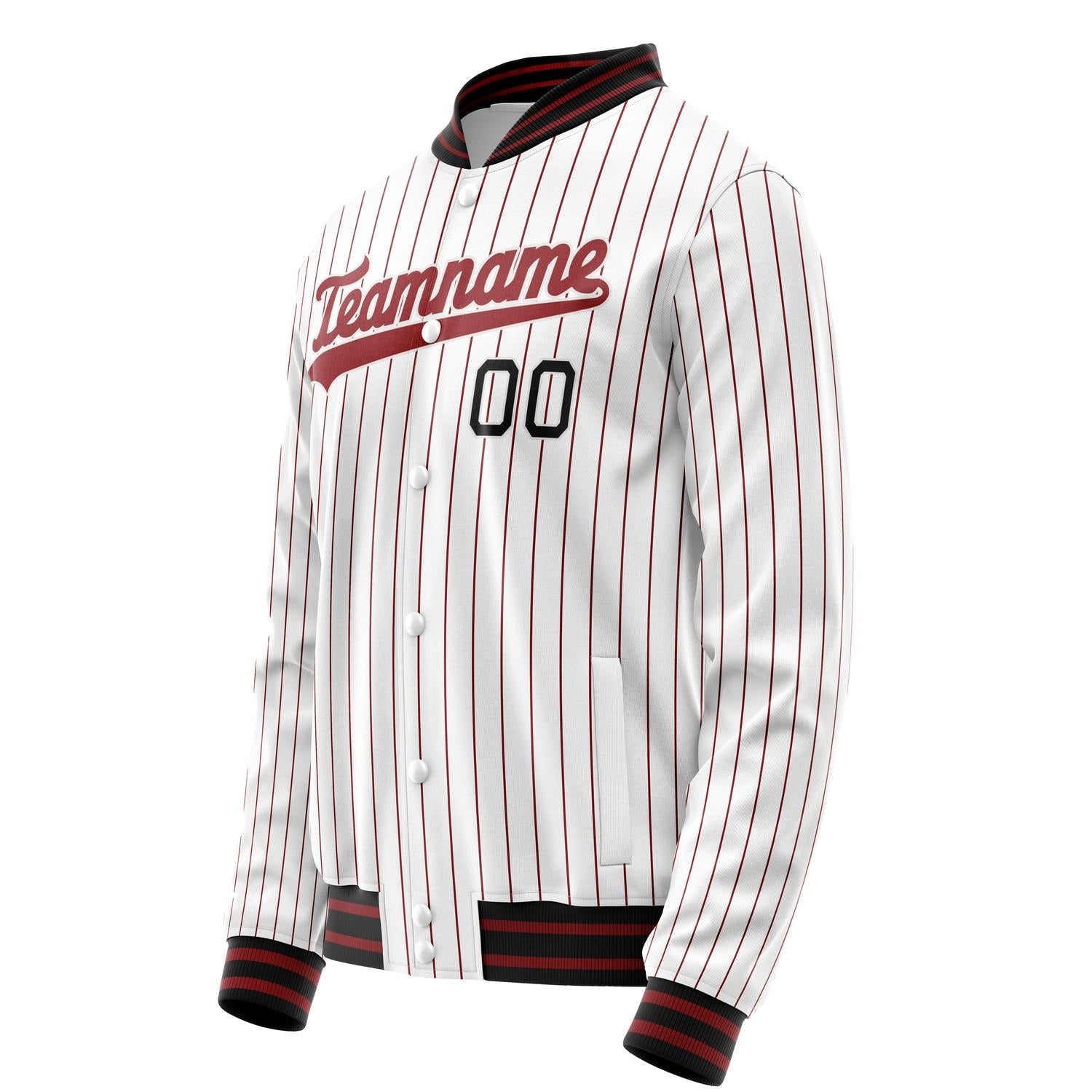 Custom White Red Red Pinstripe Varsity Letterman Jacket JA02240617JC485