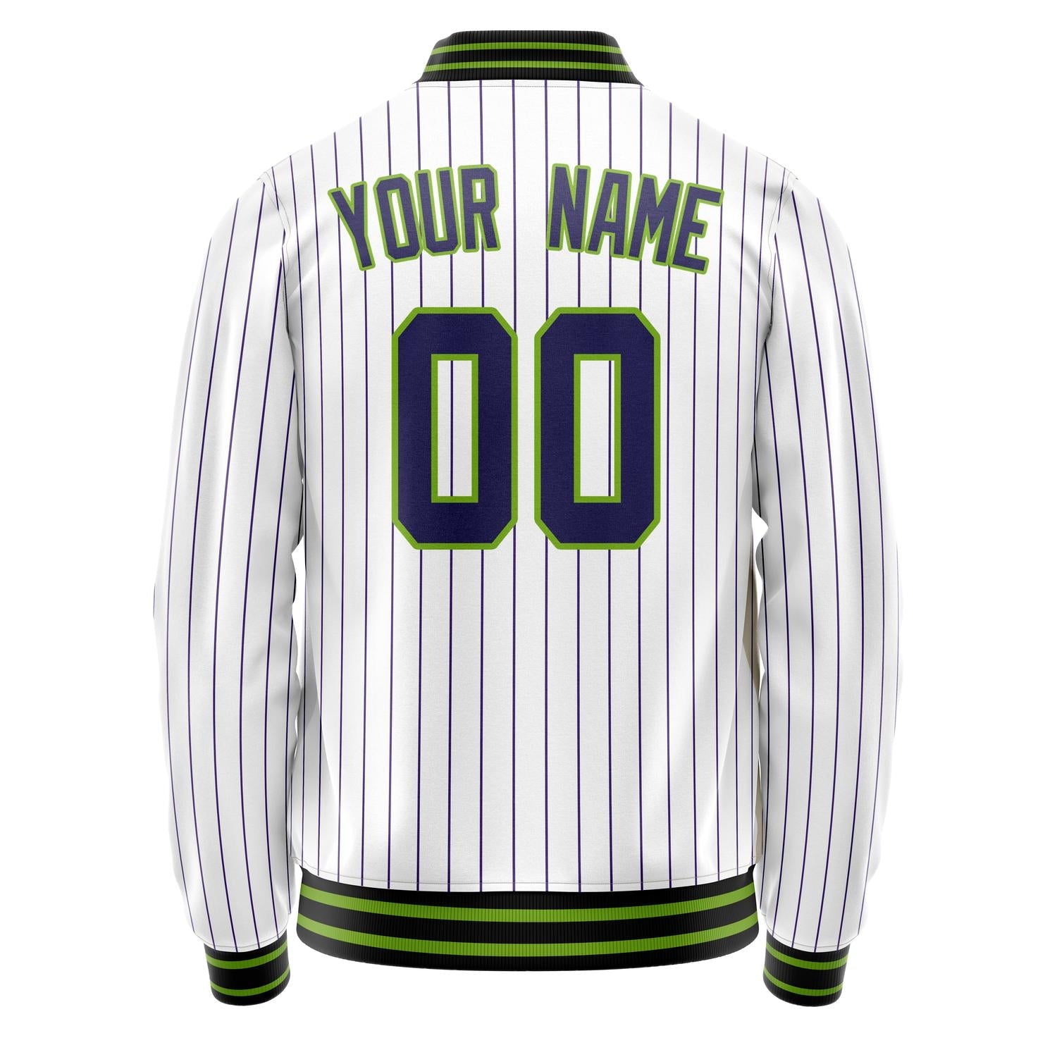 Custom White Navy Purple Pinstripe Varsity Letterman Jacket JA02240617JC487