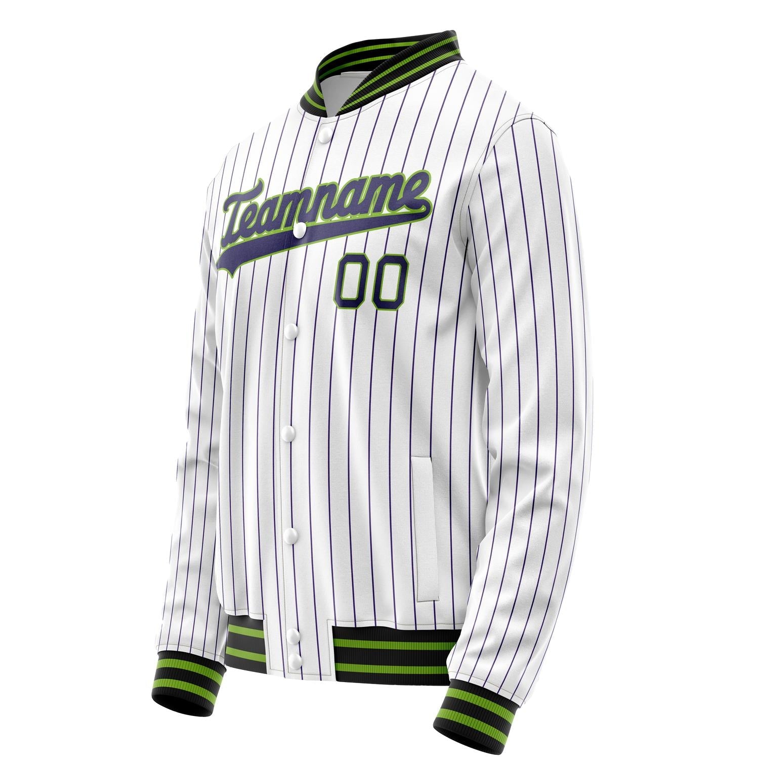 Custom White Navy Purple Pinstripe Varsity Letterman Jacket JA02240617JC487
