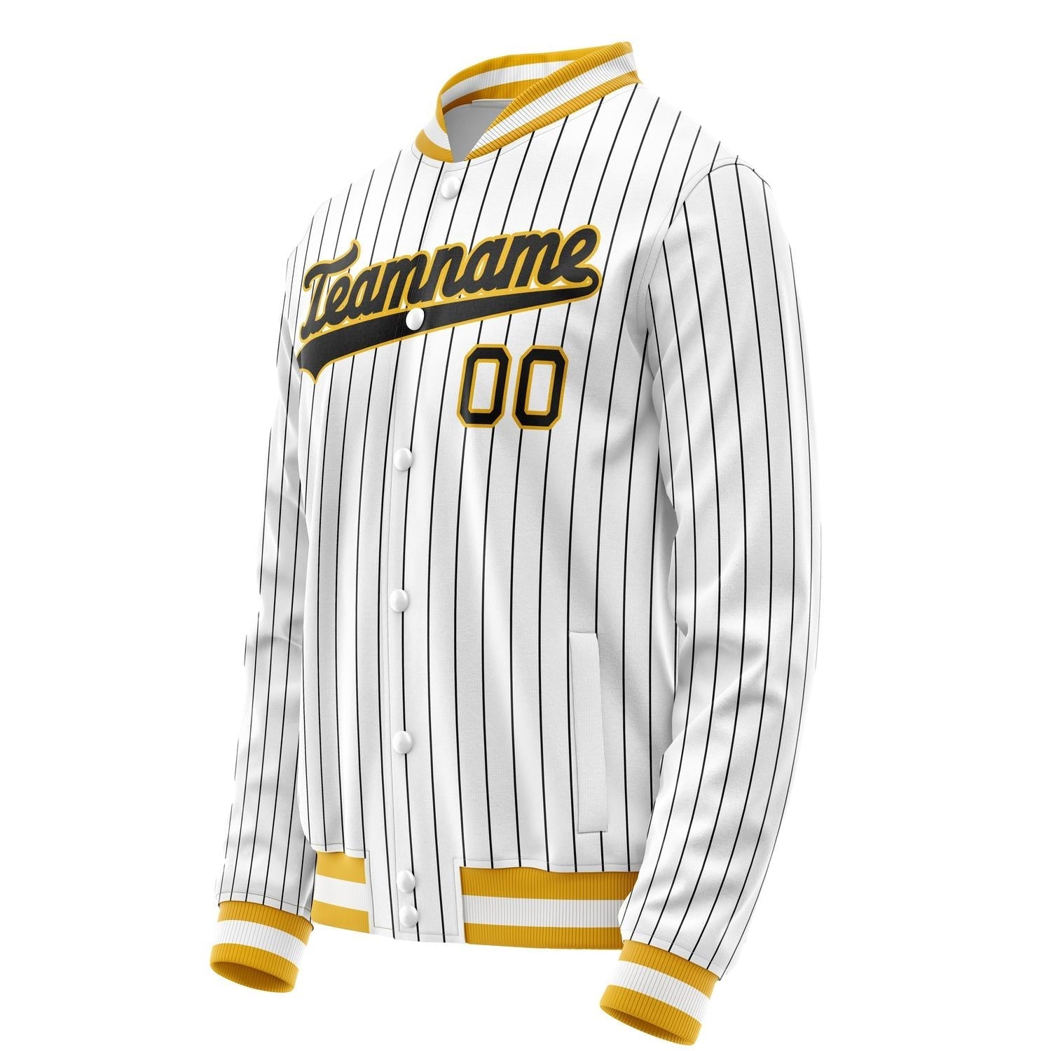 Custom White Black Black Pinstripe Varsity Letterman Jacket JA02240617JC490