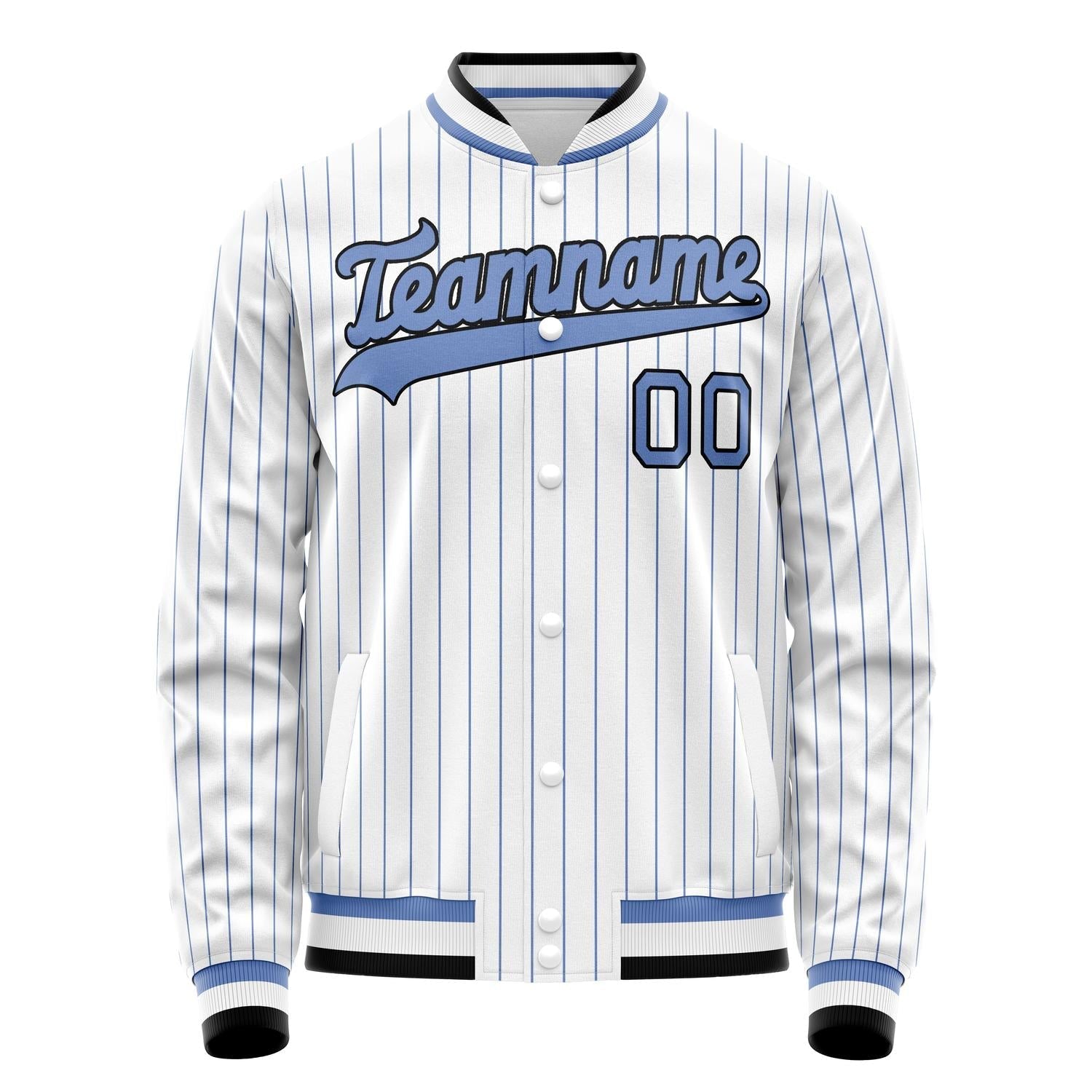 Custom White Light-Blue Light Blue Pinstripe Varsity Letterman Jacket JA02240617JC492