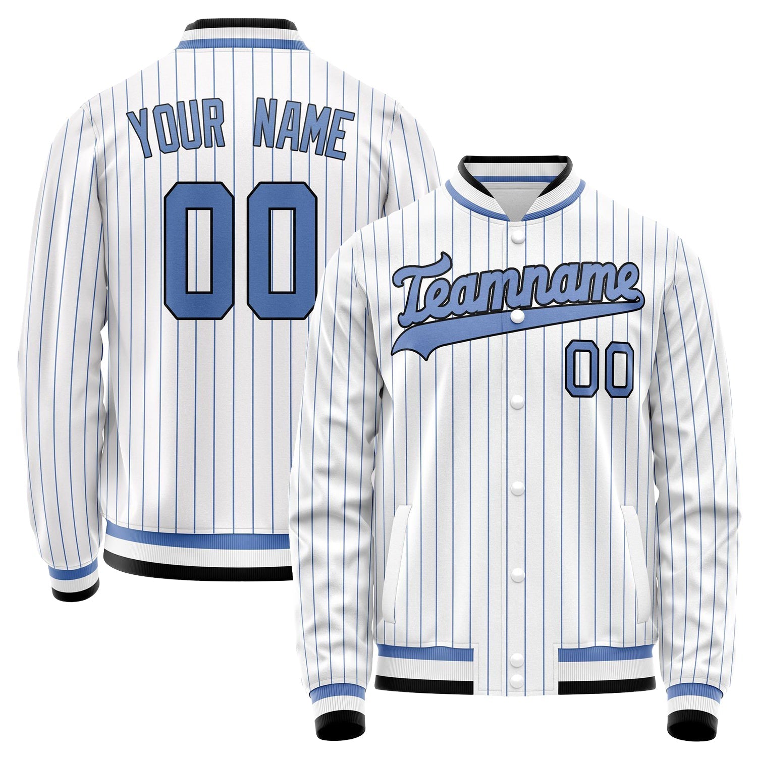 Custom White Light-Blue Light Blue Pinstripe Varsity Letterman Jacket JA02240617JC492