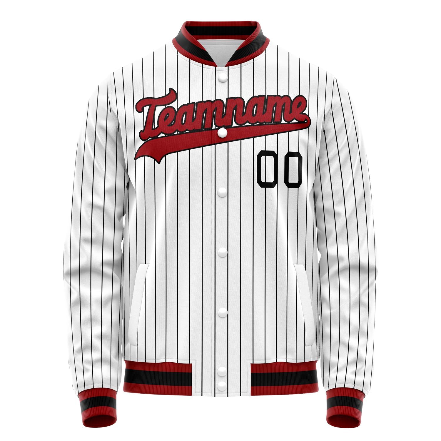 Custom White Red Black Pinstripe Varsity Letterman Jacket JA02240617JC495