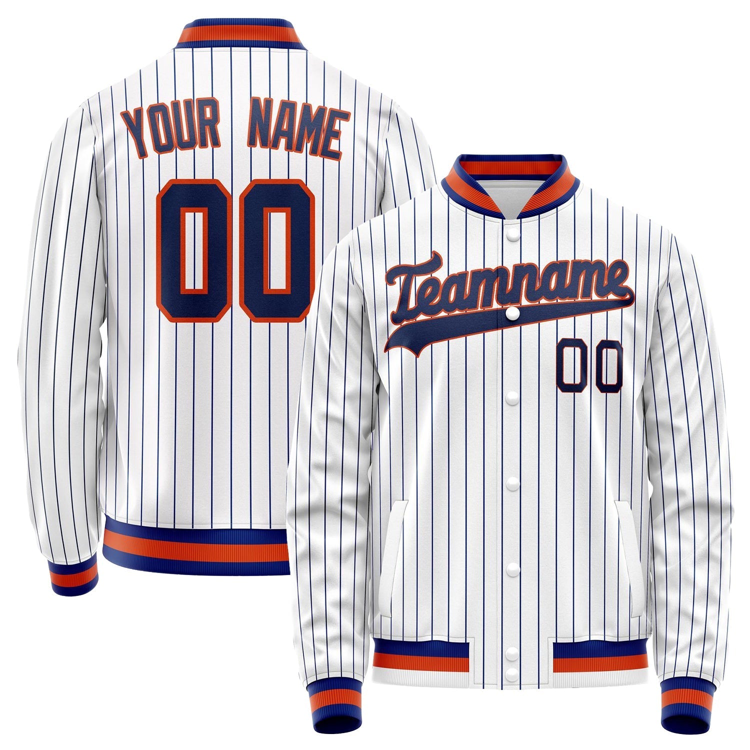 Custom White Navy Royal Pinstripe Varsity Letterman Jacket JA02240617JC501
