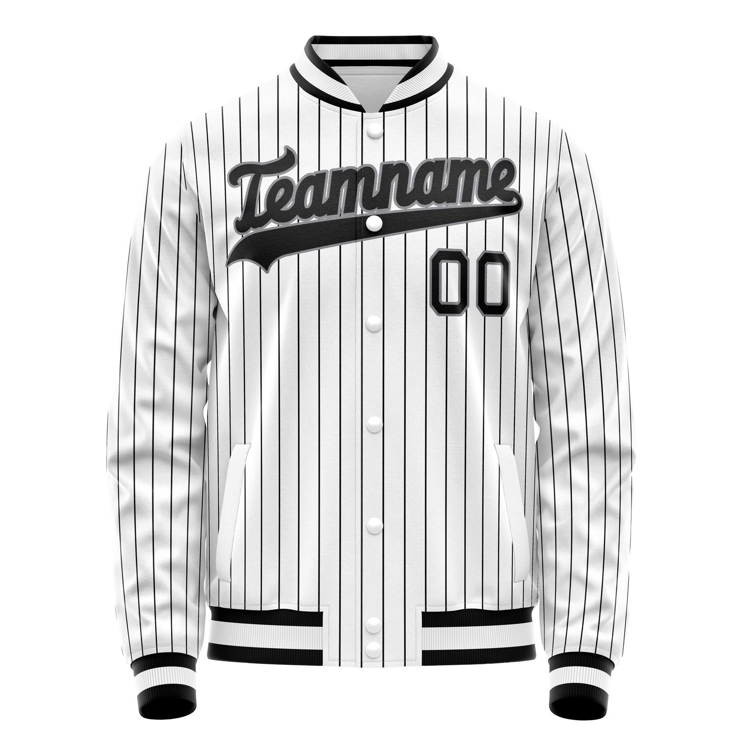 Custom White Black Black Pinstripe Varsity Letterman Jacket JA02240617JC502