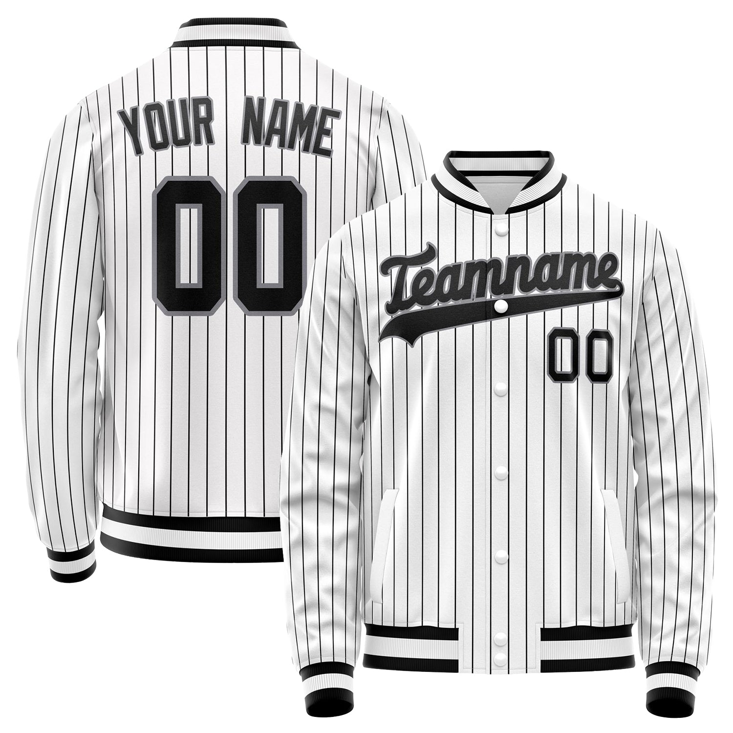 Custom White Black Black Pinstripe Varsity Letterman Jacket JA02240617JC502