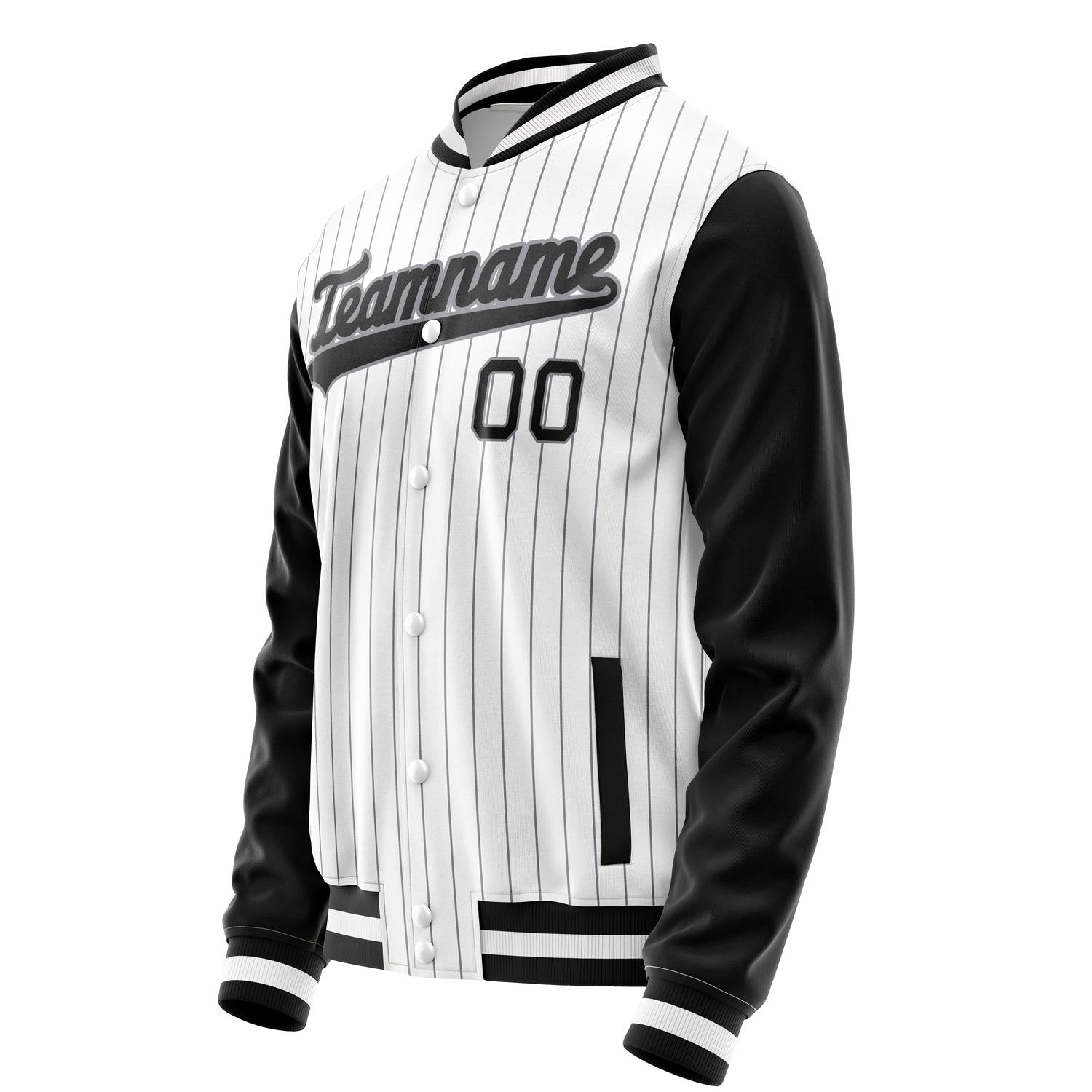Custom White Black Gray Pinstripe Varsity Letterman Jacket JA02240617JC504
