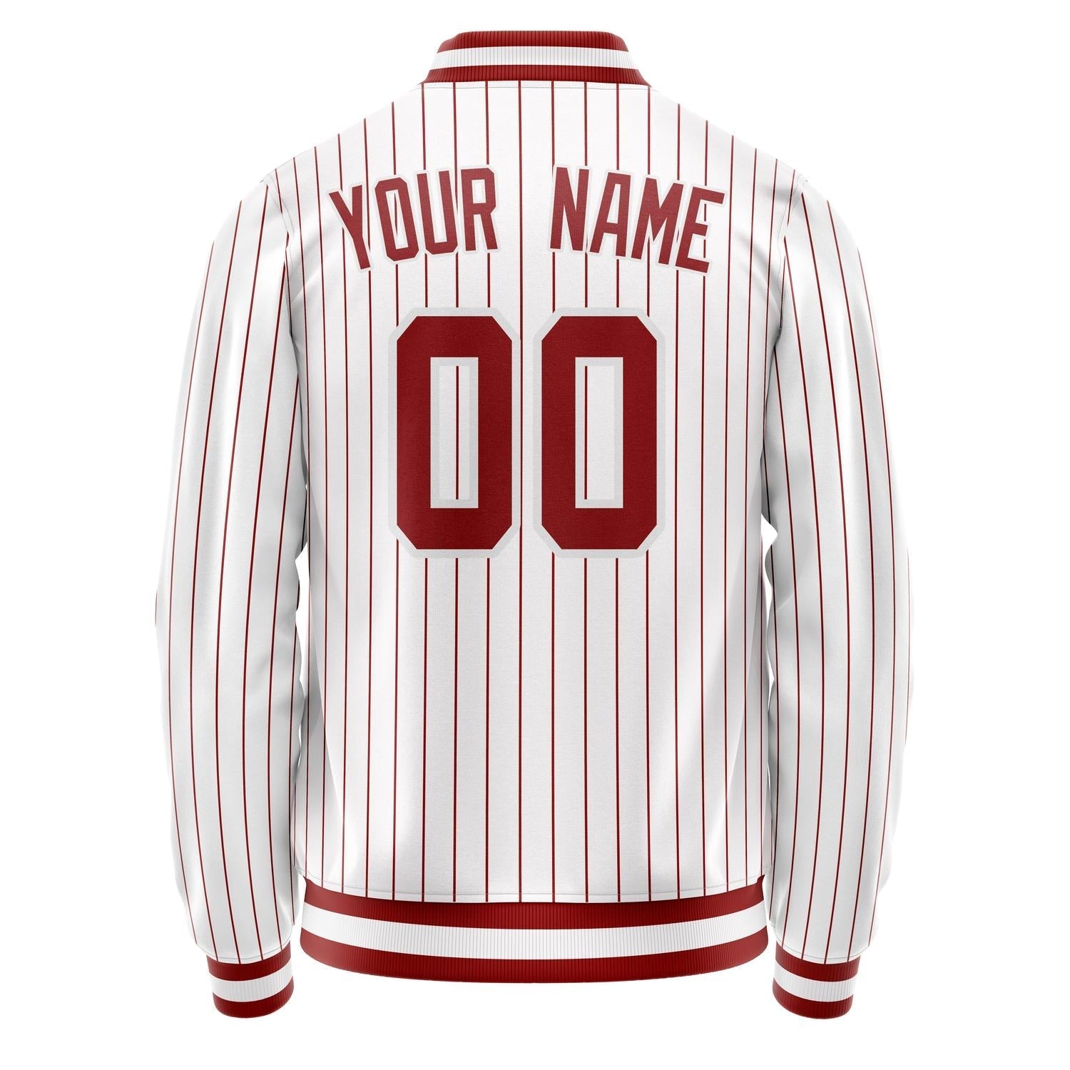 Custom White Red Red Pinstripe Varsity Letterman Jacket JA02240617JC505