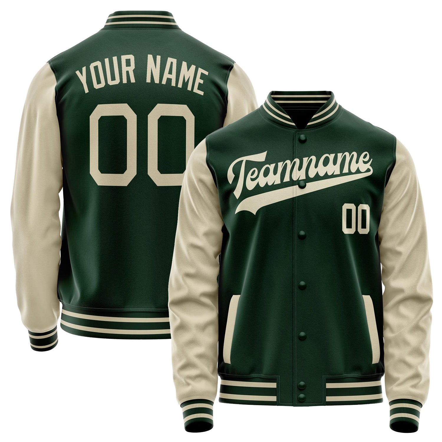Custom Green Cream Solid Color Varsity Letterman Jacket JA02240617JG178